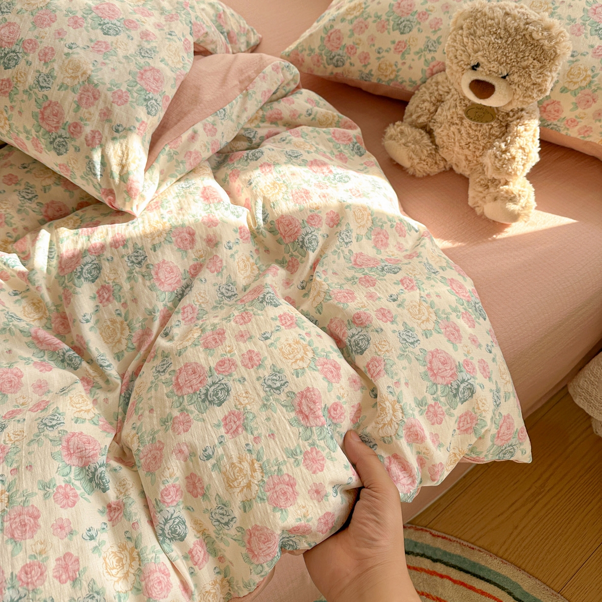 91家纺网 家纺一手货源 找家纺 赫然家纺 20226春夏新款云感皱皱纱单被套 被套单件 陌上花开