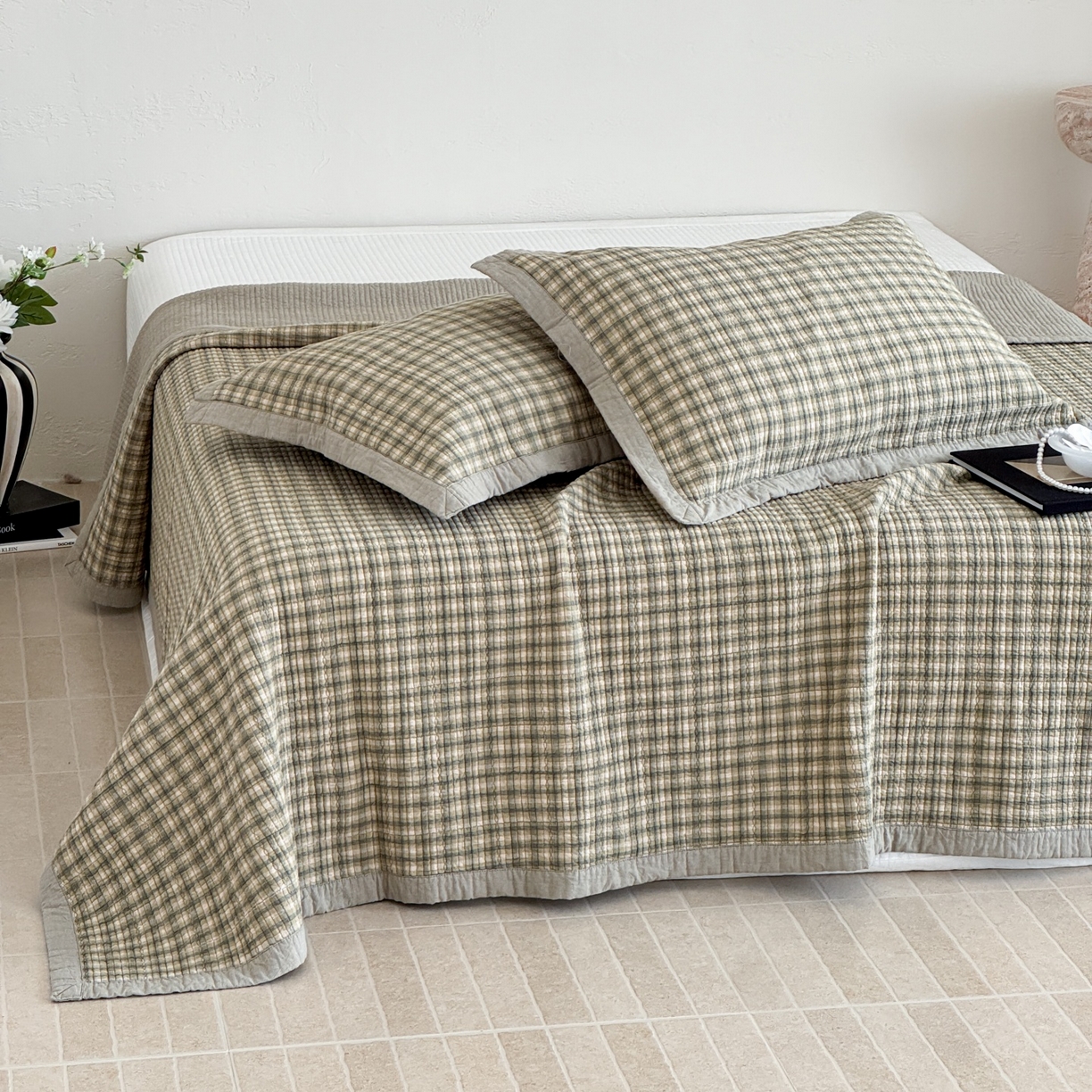 91家纺网 家纺一手货源 找家纺 床盖工厂店 2026新款新疆棉花床盖单品床盖单件三件套 浣花-绿