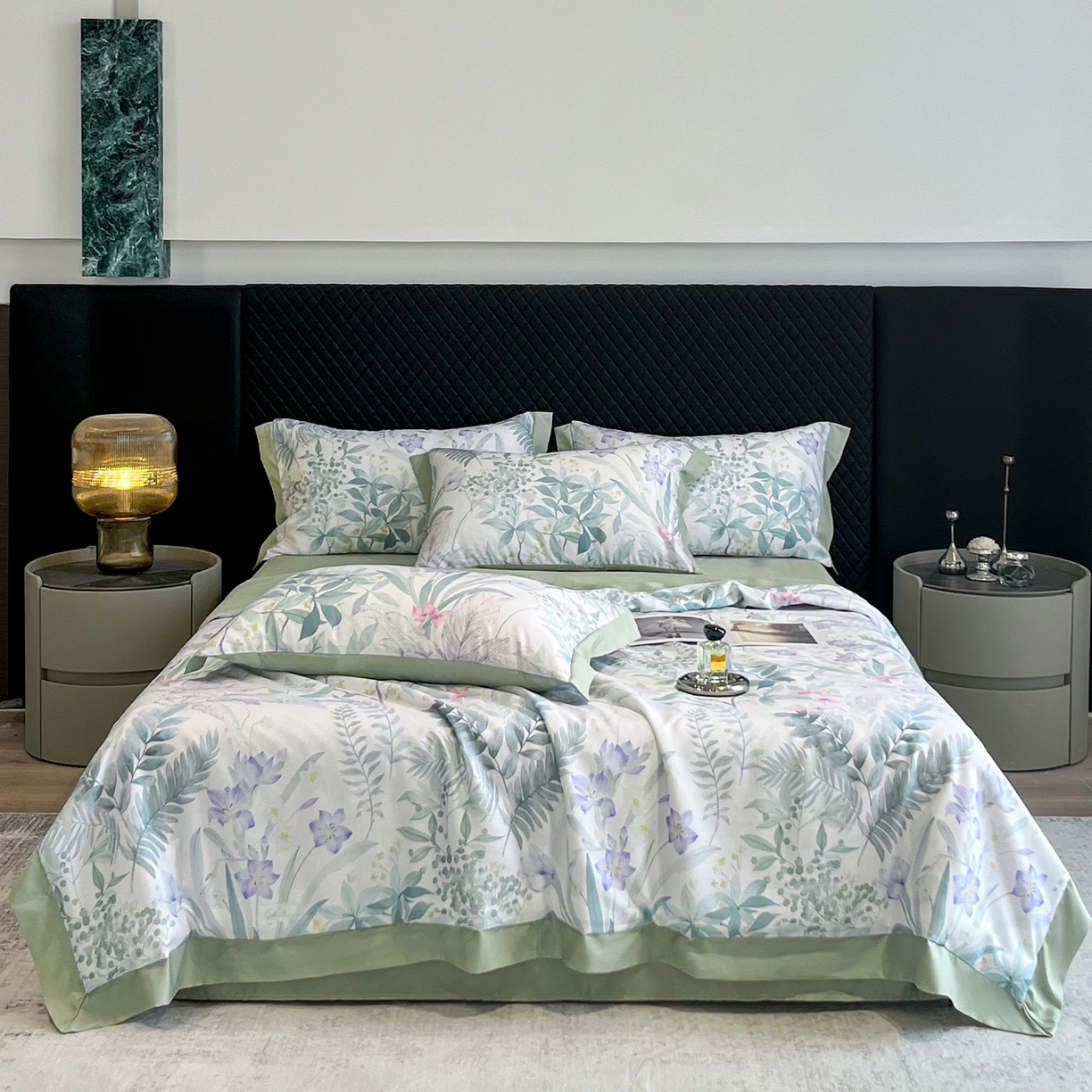 91家纺网 家纺一手货源 找家纺 迷尚家居 2026新款夏被100%莱赛尔数码印花夏被四件套50支天丝夏被 蔓行-夏被款