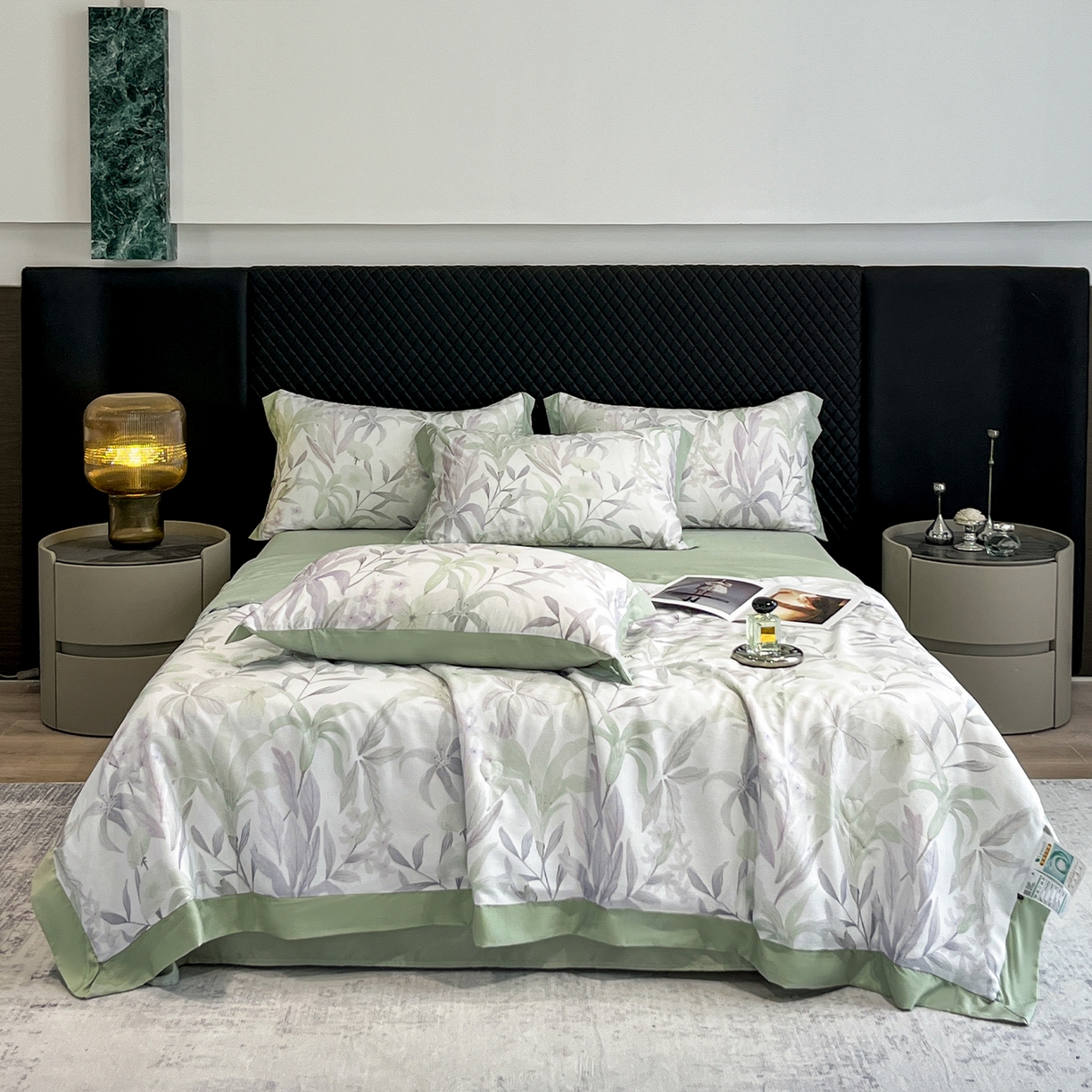 91家纺网 家纺一手货源 找家纺 迷尚家居 2026新款夏被100%莱赛尔数码印花夏被四件套50支天丝夏被 自然低语绿-夏被款