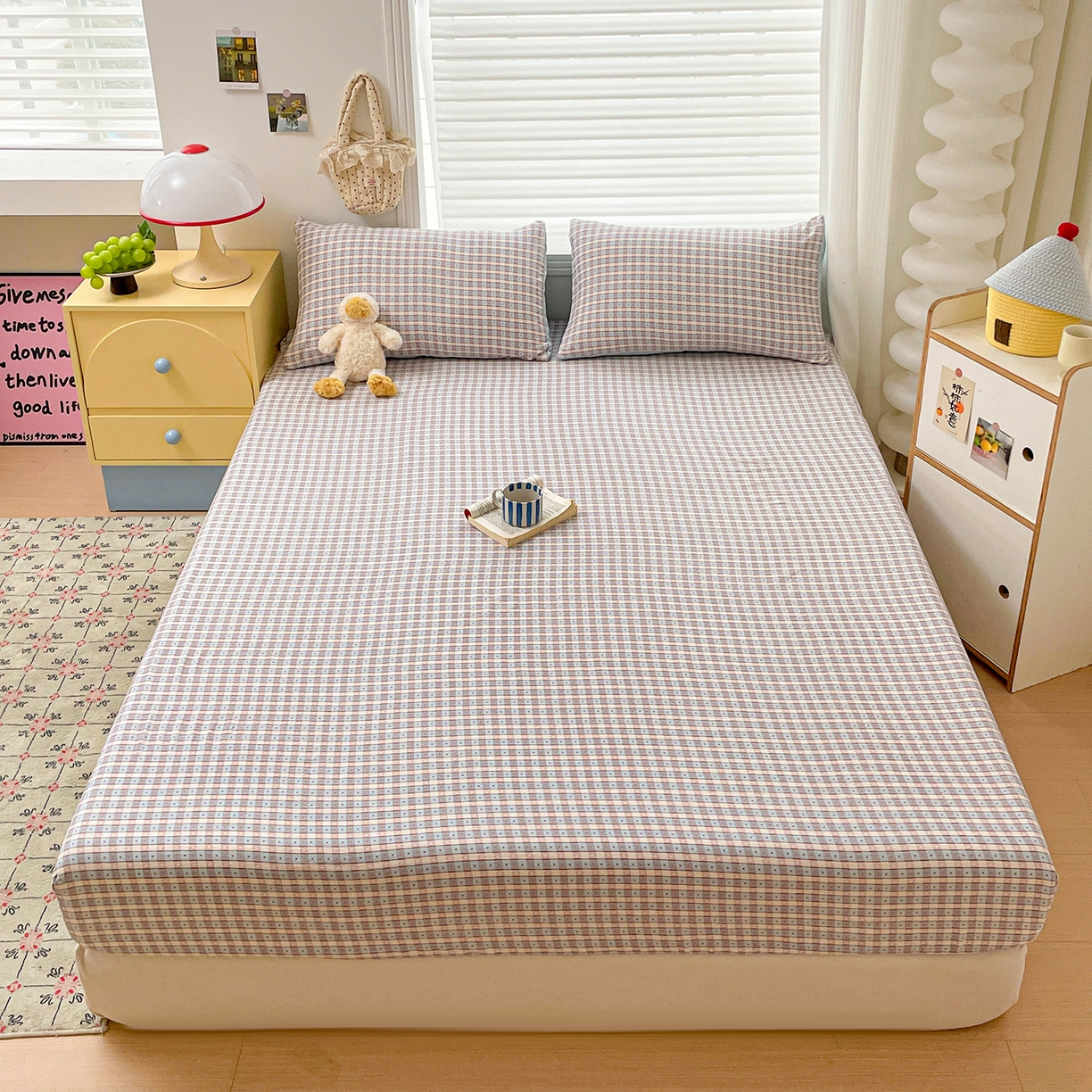 91家纺网 家纺一手货源 找家纺 立森 2026春夏新款云感皱皱纱泡芙纱床笠单枕套系列-叠拍图 凯特蓝