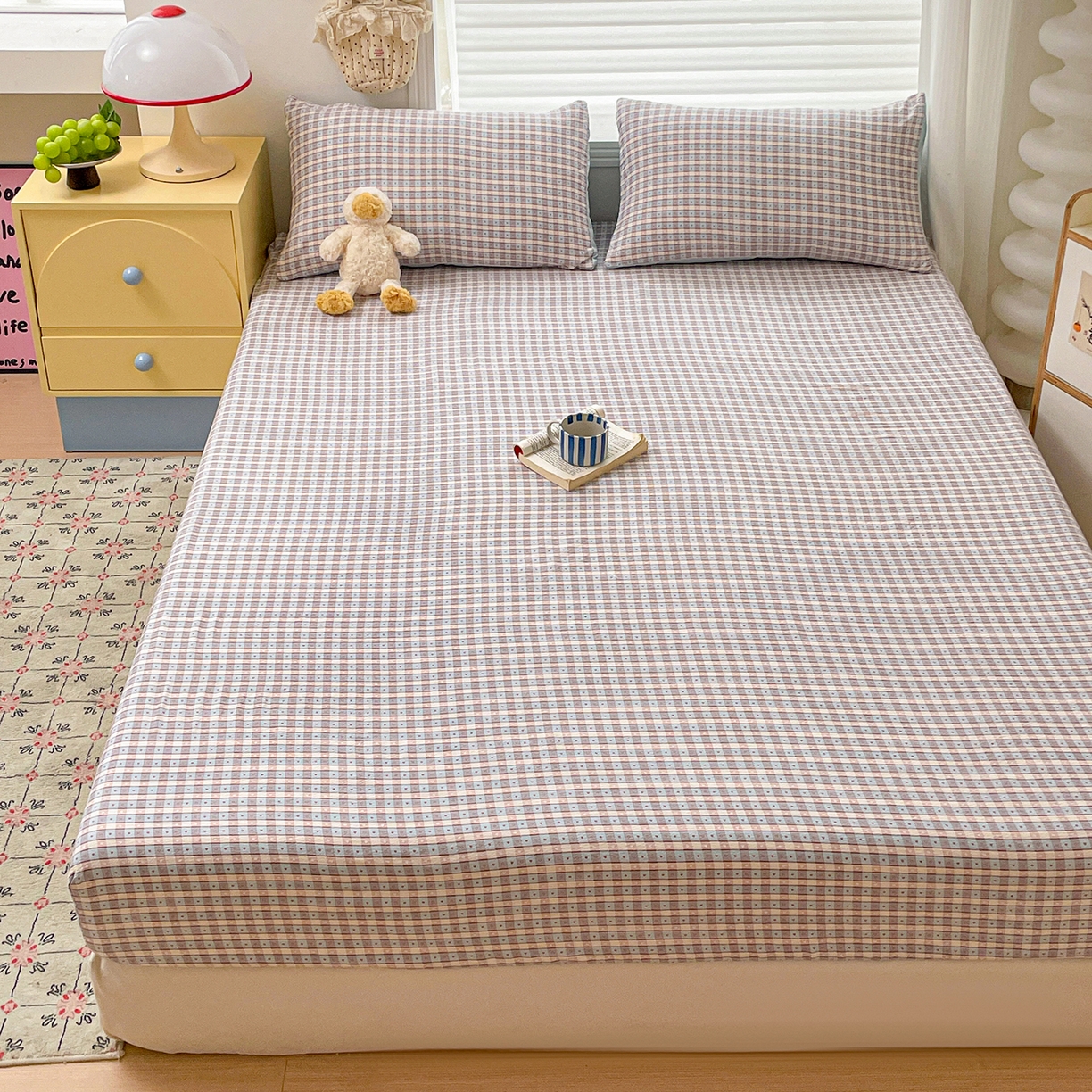 91家纺网 家纺一手货源 找家纺 立森 2026春夏新款云感皱皱纱泡芙纱床笠单枕套系列-叠拍图 凯特蓝