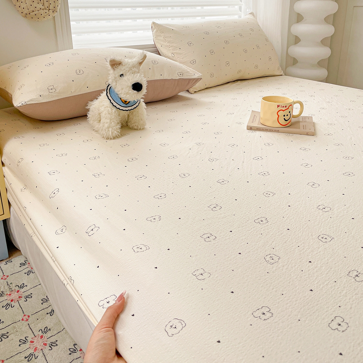 91家纺网 家纺一手货源 找家纺 立森 2026春夏新款云感皱皱纱泡芙纱床笠单枕套系列-叠拍图 铅笔熊