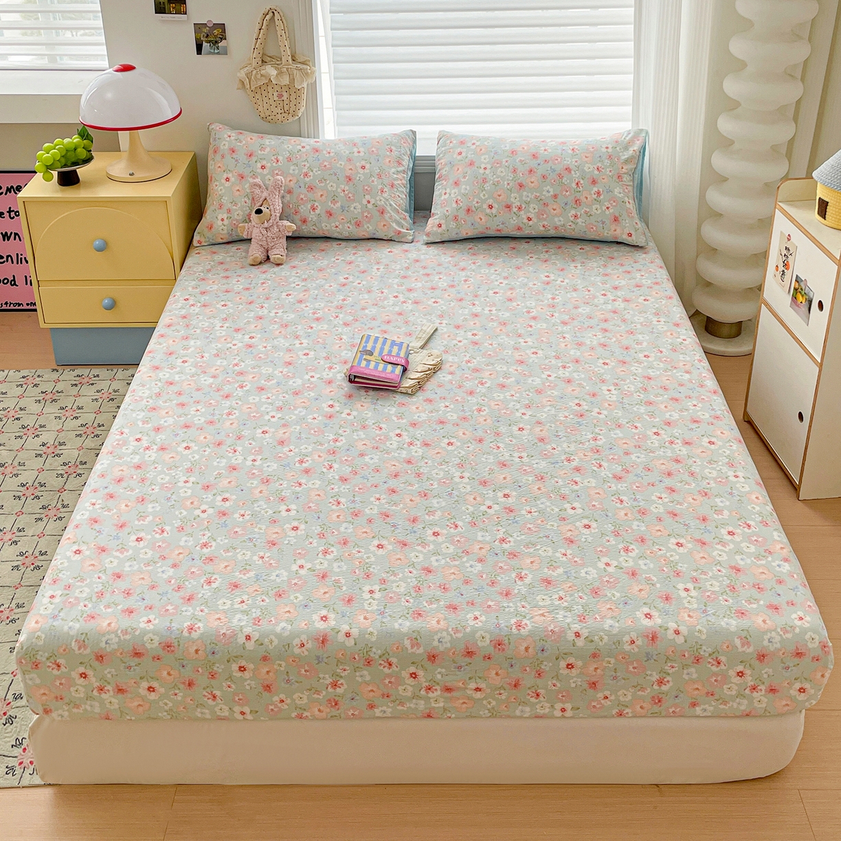 91家纺网 家纺一手货源 找家纺 立森 2026春夏新款云感皱皱纱泡芙纱床笠单枕套系列-叠拍图 清浅