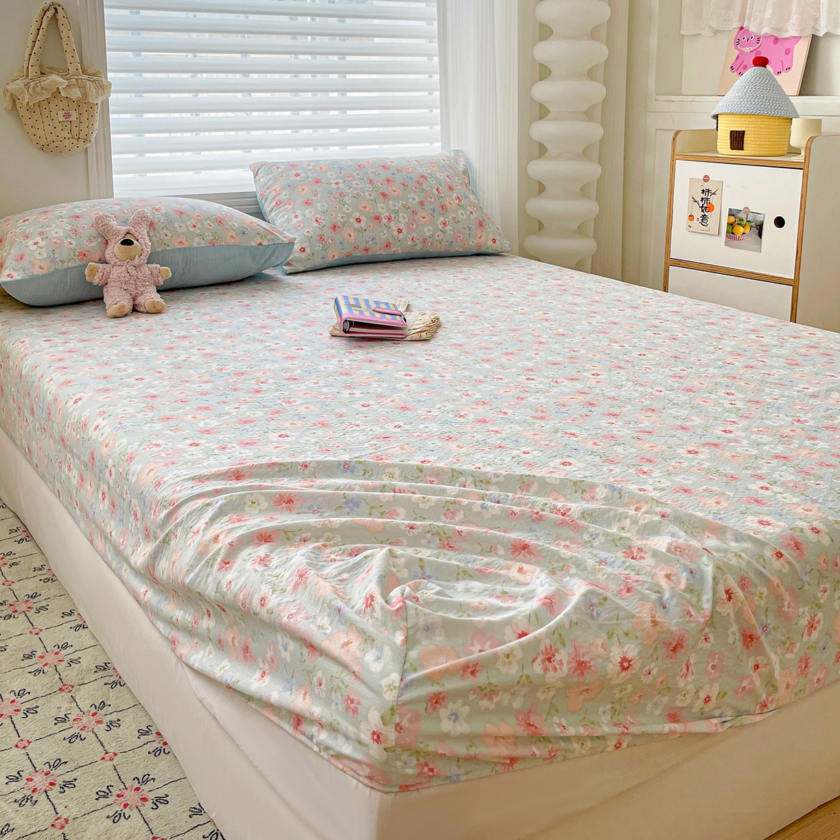 91家纺网 家纺一手货源 找家纺 立森 2026春夏新款云感皱皱纱泡芙纱床笠单枕套系列-叠拍图 清浅