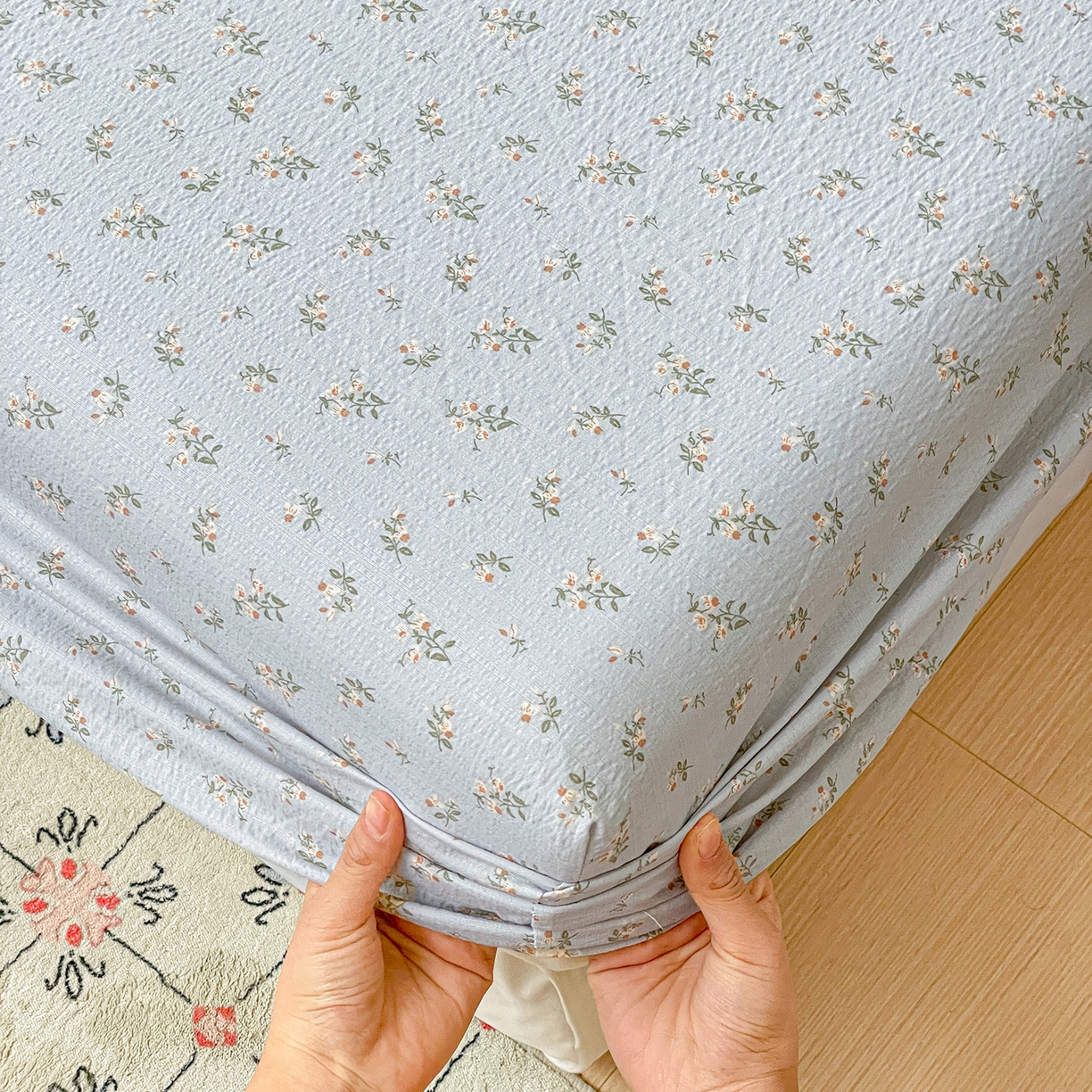 91家纺网 家纺一手货源 找家纺 立森 2026春夏新款云感皱皱纱泡芙纱床笠单枕套系列-叠拍图 森澜