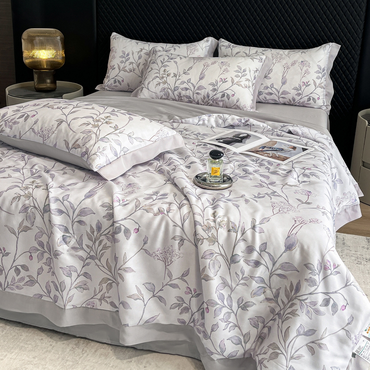 91家纺网 家纺一手货源 找家纺 迷尚家居 2026新款夏被100%莱赛尔数码印花夏被四件套50支天丝夏被 蔓月-夏被款