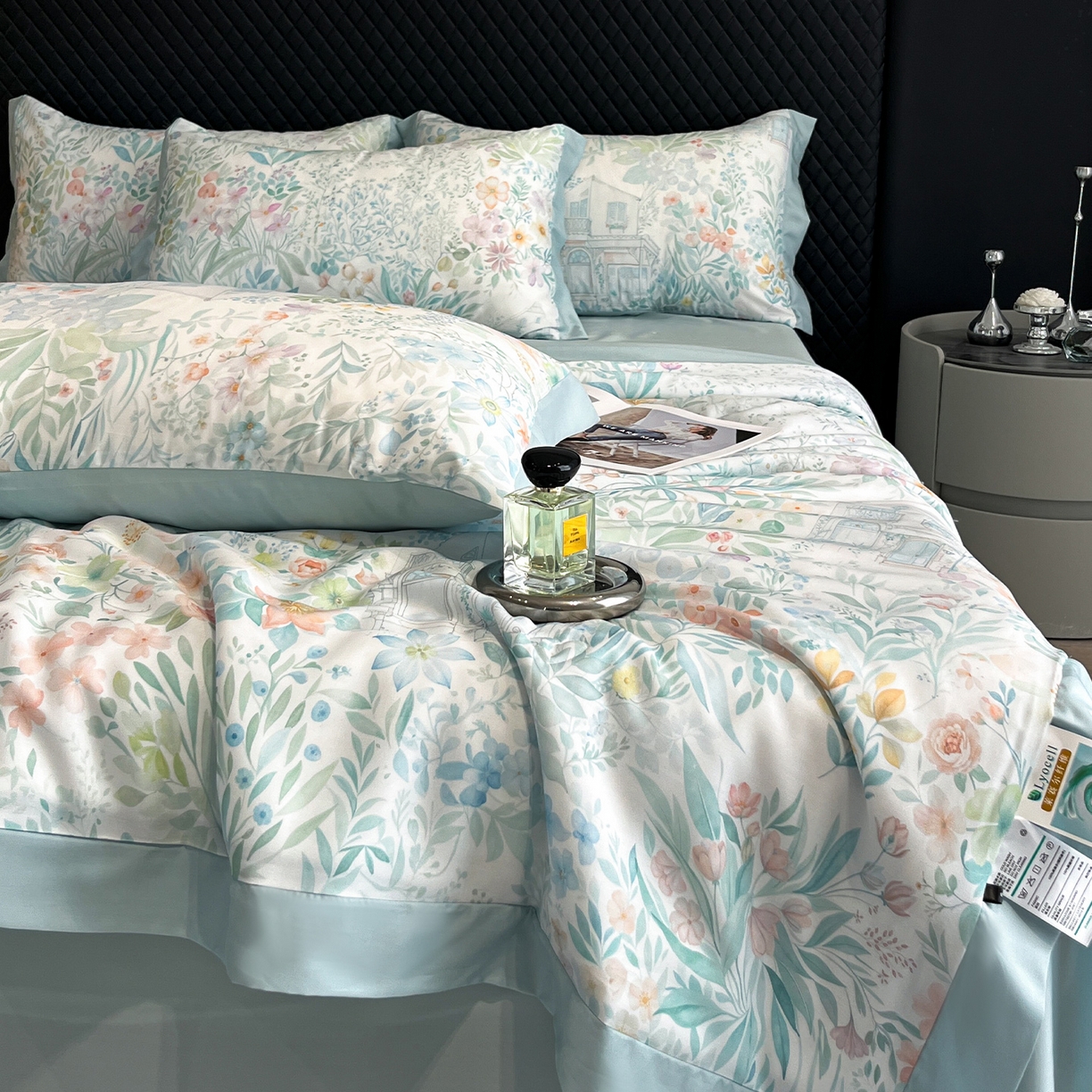 91家纺网 家纺一手货源 找家纺 迷尚家居 2026新款夏被100%莱赛尔数码印花夏被四件套50支天丝夏被 森漫屿-夏被款