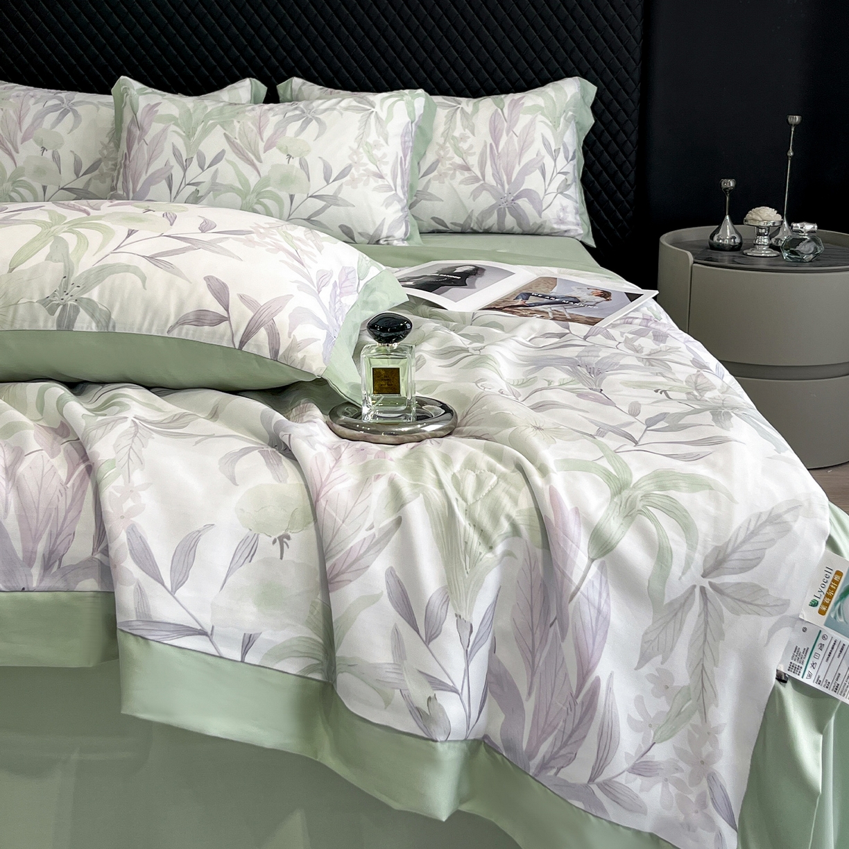 91家纺网 家纺一手货源 找家纺 迷尚家居 2026新款夏被100%莱赛尔数码印花夏被四件套50支天丝夏被 自然低语绿-夏被款