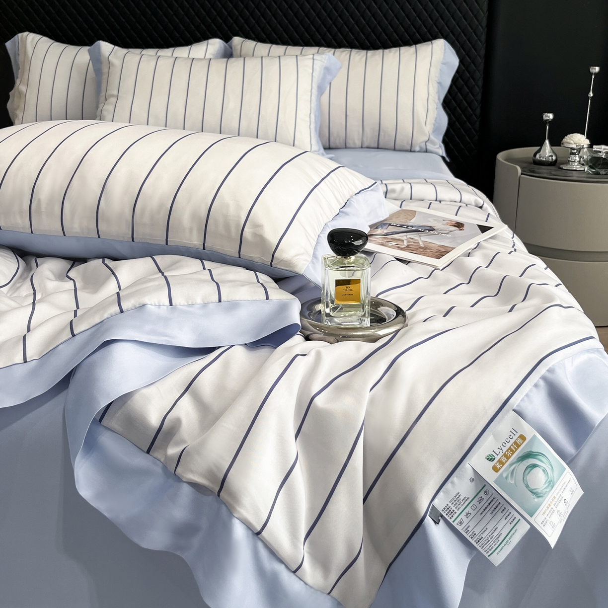 91家纺网 家纺一手货源 找家纺 迷尚家居 2026新款夏被100%莱赛尔数码印花夏被四件套50支天丝夏被 自在蓝-夏被款