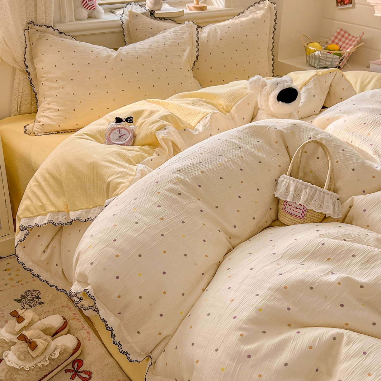 91家纺网 家纺一手货源 找家纺 （总）晚爱家纺（原晚安家居） 2026新款蕾丝刺绣花边韩版少女公主风三层纱四件套