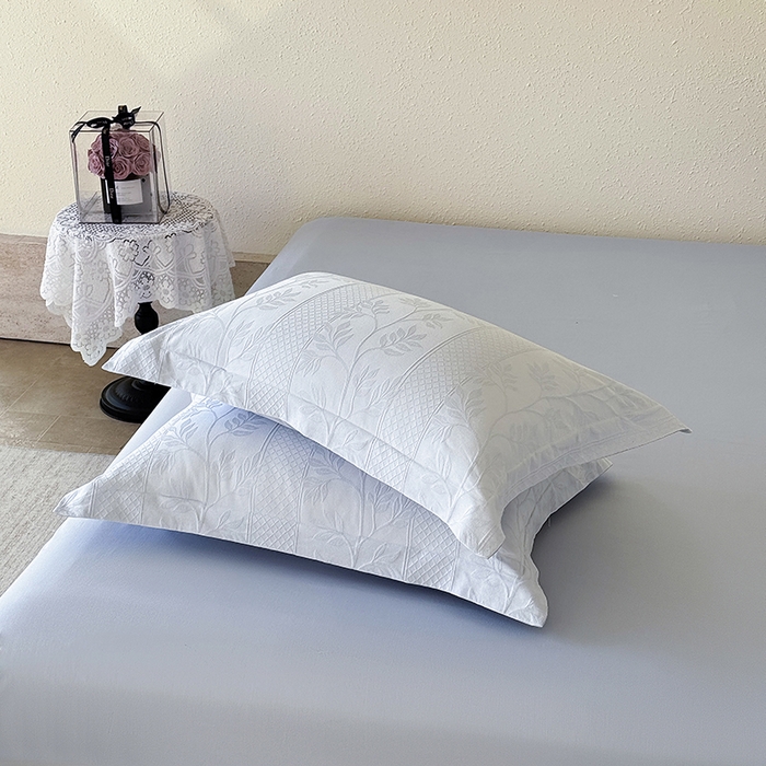 91家纺网 家纺一手货源 找家纺 梵克保罗 2026新款全棉60S长绒棉立体厚织提花四件套 芊芊叶语-云水蓝