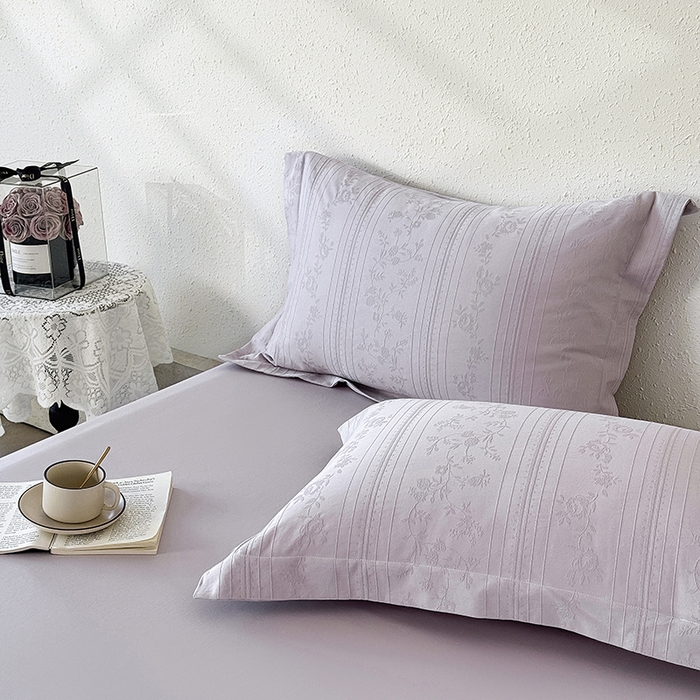 91家纺网 家纺一手货源 找家纺 梵克保罗 2026新款全棉60S长绒棉立体厚织提花四件套 沁香-淡雅紫