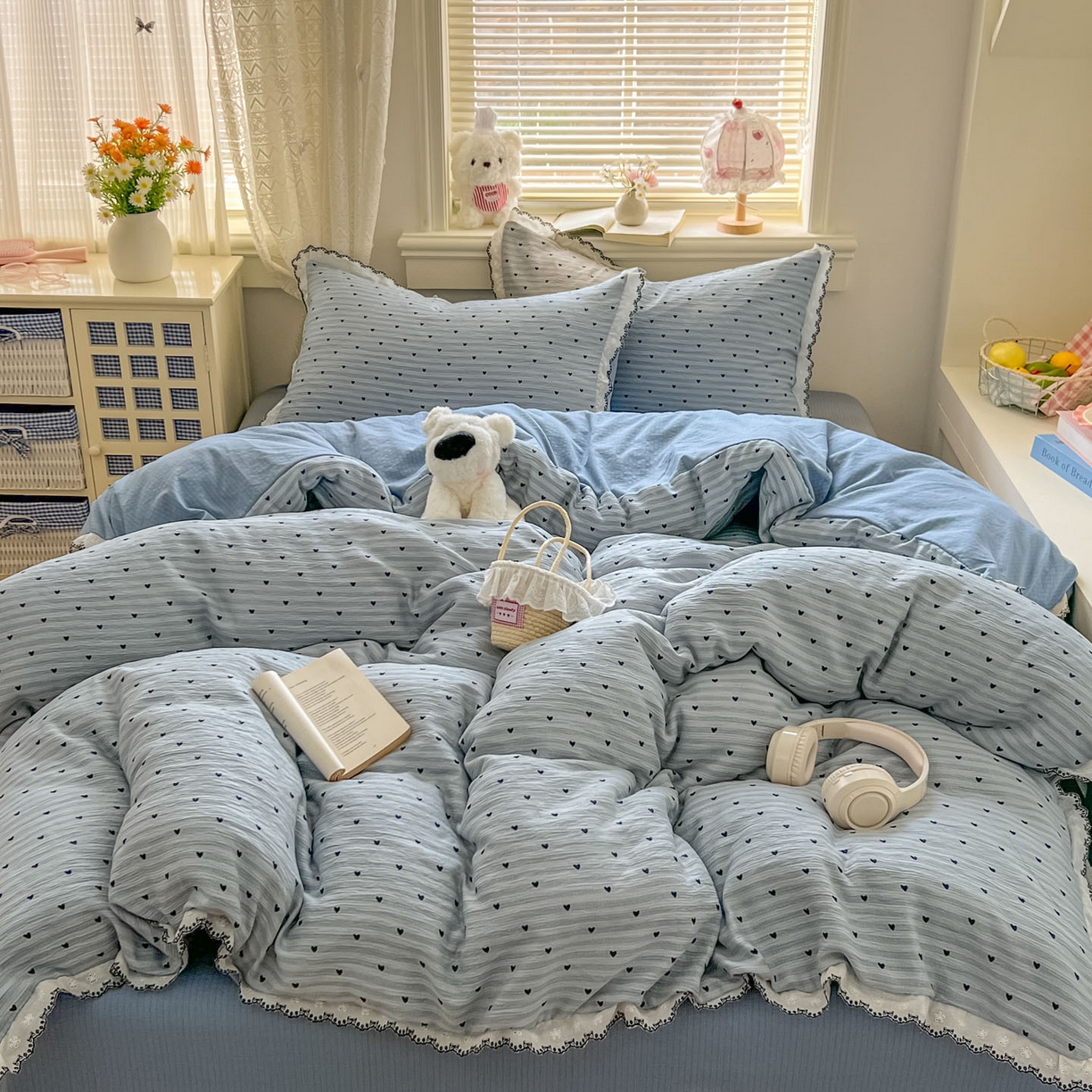 91家纺网 家纺一手货源 找家纺 晚爱家纺（原晚安家居） 2026新款蕾丝刺绣花边韩版少女公主风三层纱四件套 雨爱