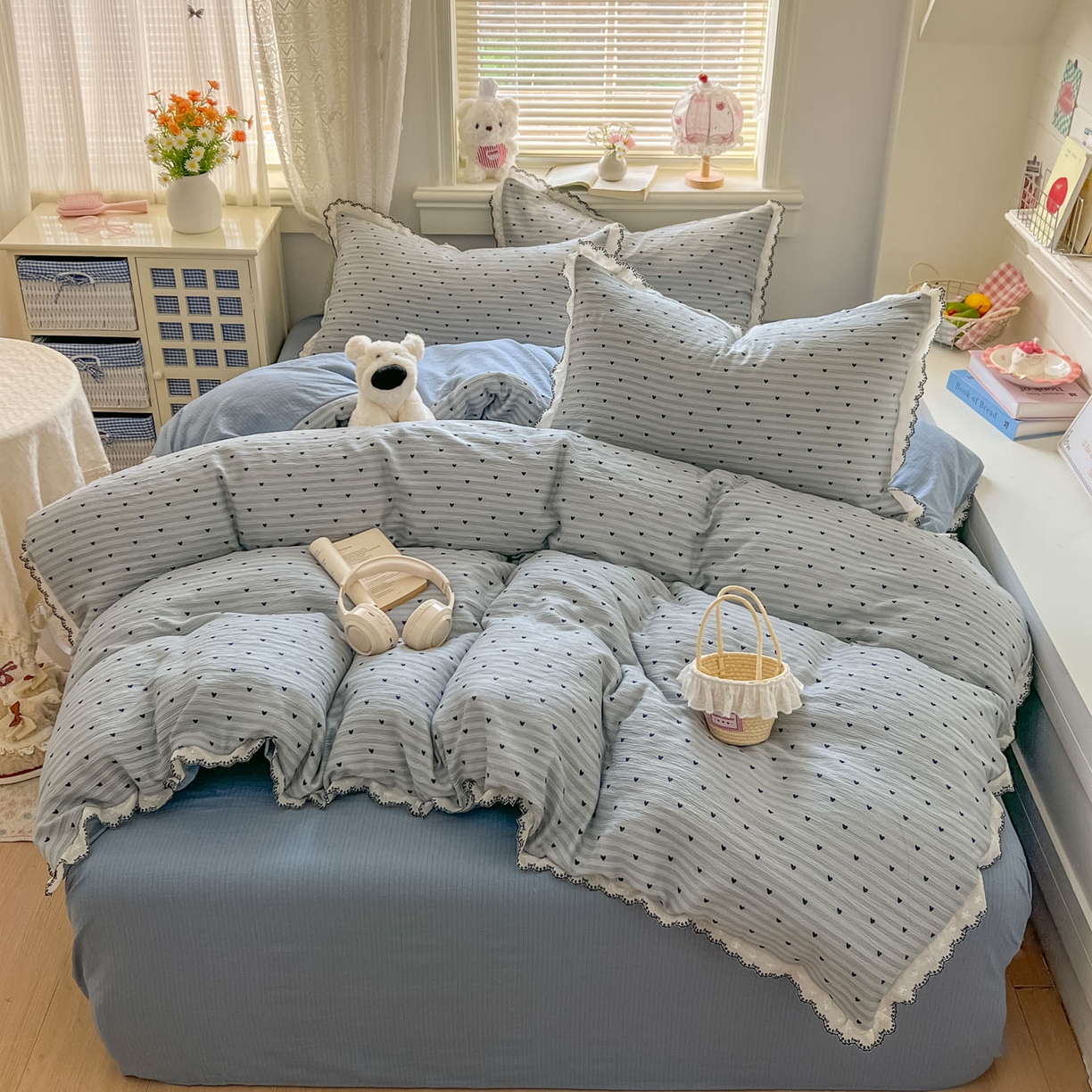 91家纺网 家纺一手货源 找家纺 晚爱家纺（原晚安家居） 2026新款蕾丝刺绣花边韩版少女公主风三层纱四件套 雨爱