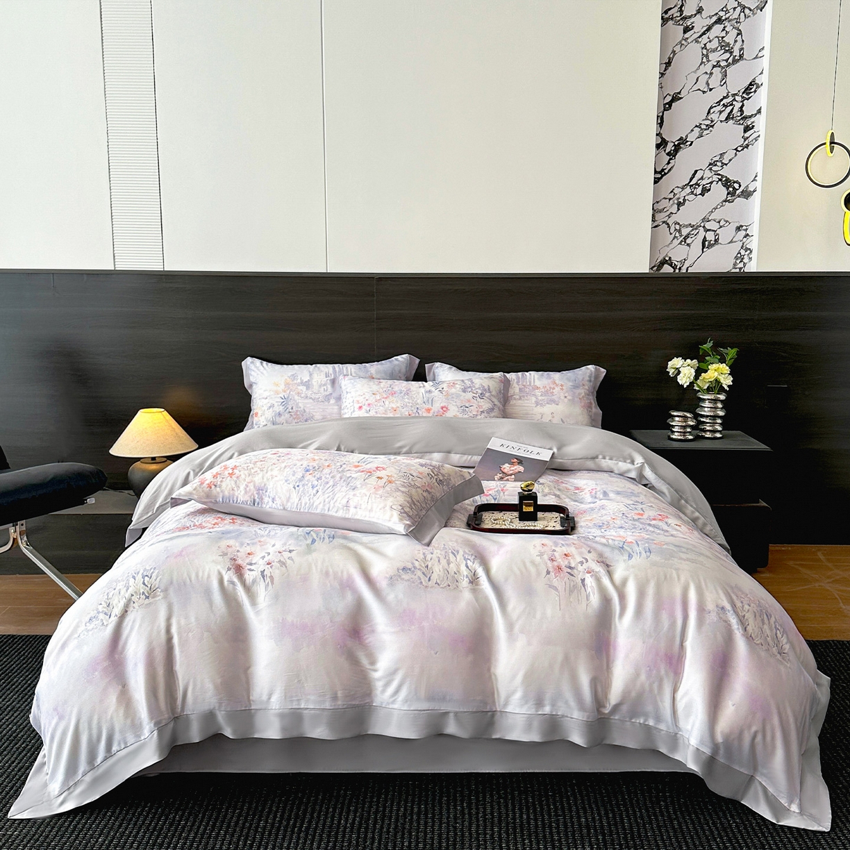 迷尚家居 2026新款100%莱赛尔数码印花四件套 春野序紫-被套款