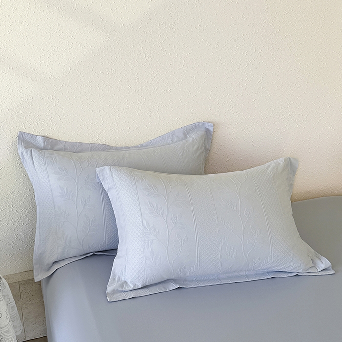 梵克保罗 2026新款全棉60S长绒棉立体厚织提花单枕套 芊芊叶语-云水蓝