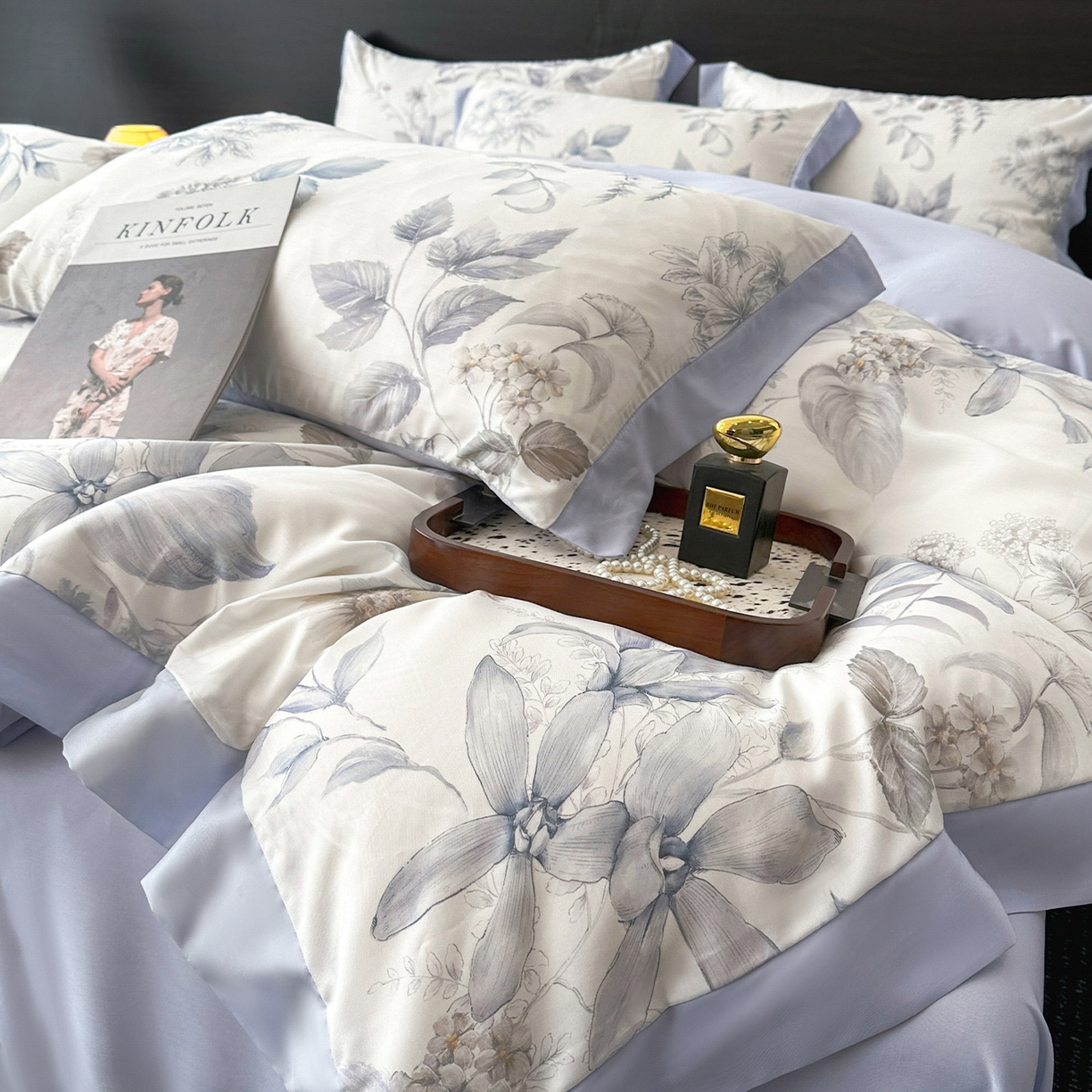 91家纺网 家纺一手货源 找家纺 迷尚家居 2026新款100%莱赛尔数码印花四件套 春溢然-被套款