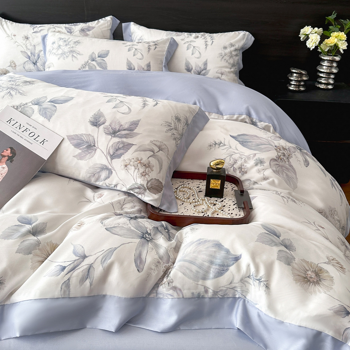 91家纺网 家纺一手货源 找家纺 迷尚家居 2026新款100%莱赛尔数码印花四件套 春溢然-被套款