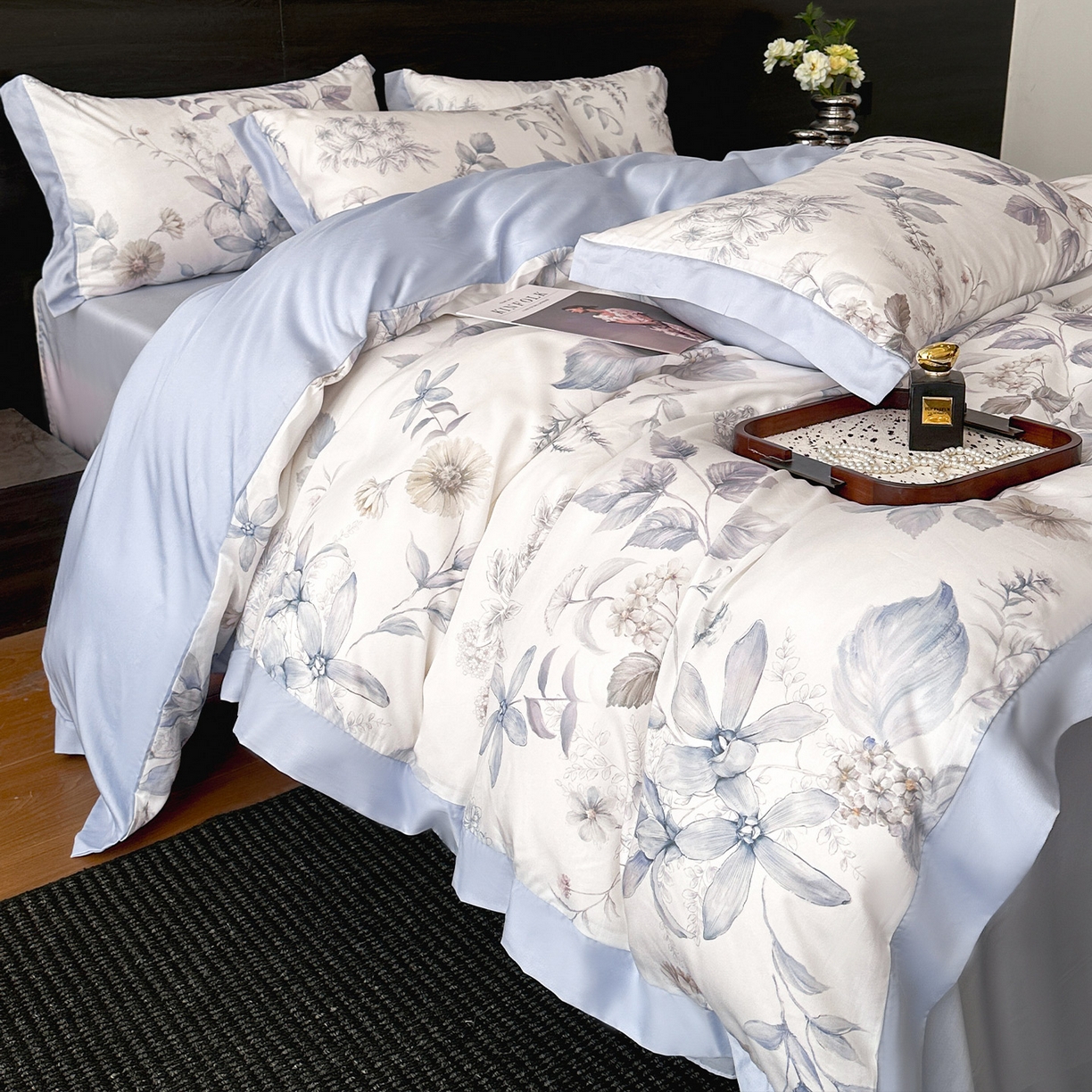 91家纺网 家纺一手货源 找家纺 迷尚家居 2026新款100%莱赛尔数码印花四件套 春溢然-被套款