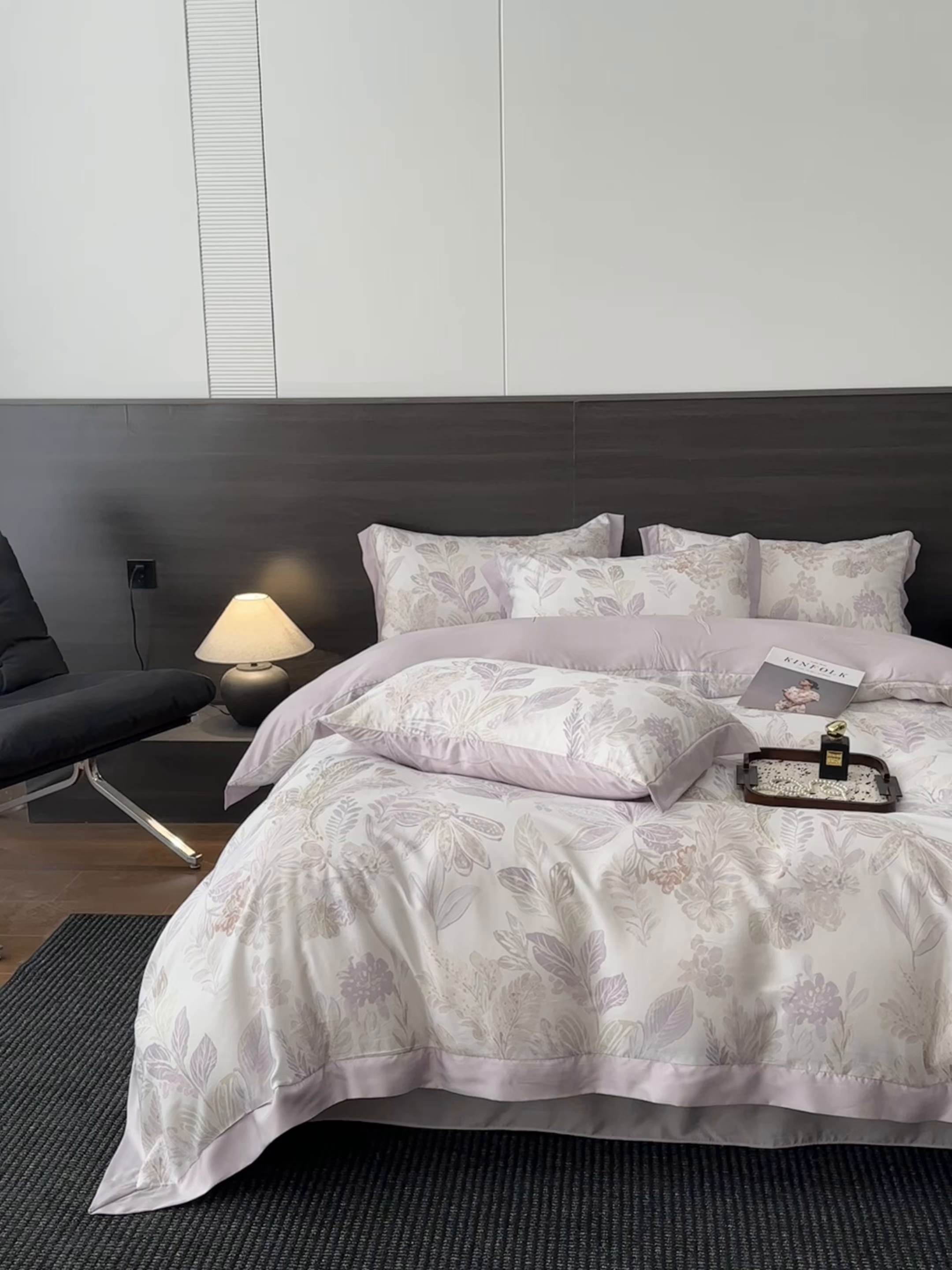 91家纺网 家纺一手货源 找家纺 迷尚家居 2026新款100%莱赛尔数码印花四件套 花朝拾露紫-被套款