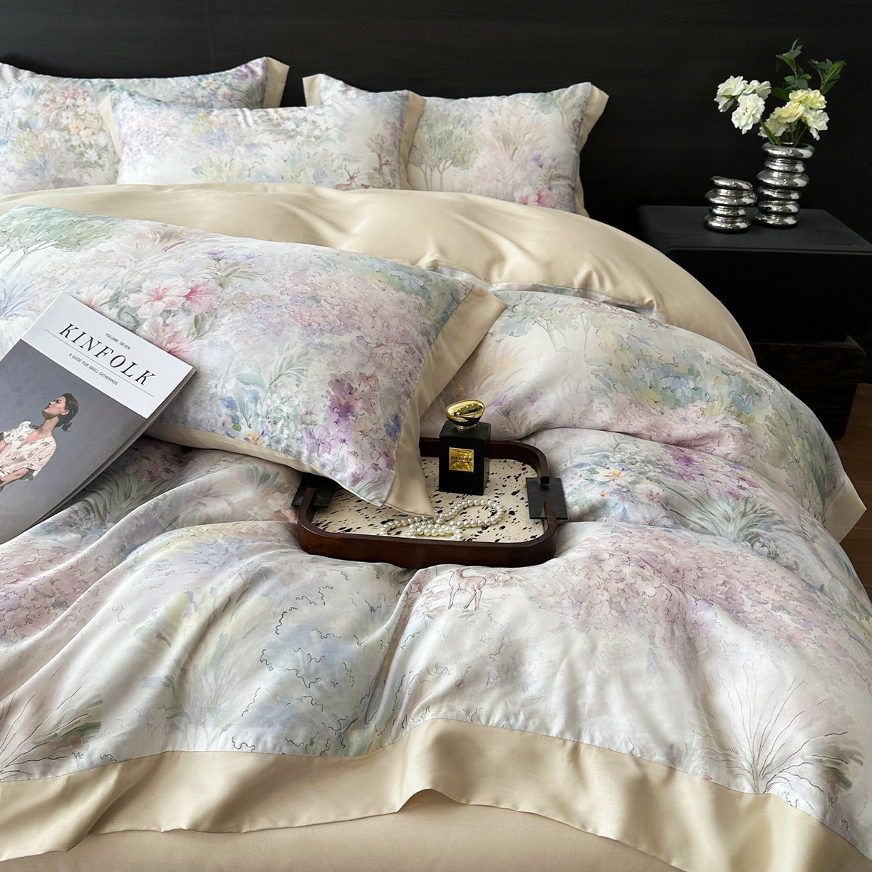 91家纺网 家纺一手货源 找家纺 迷尚家居 2026新款100%莱赛尔数码印花四件套 林间鹿语-被套款