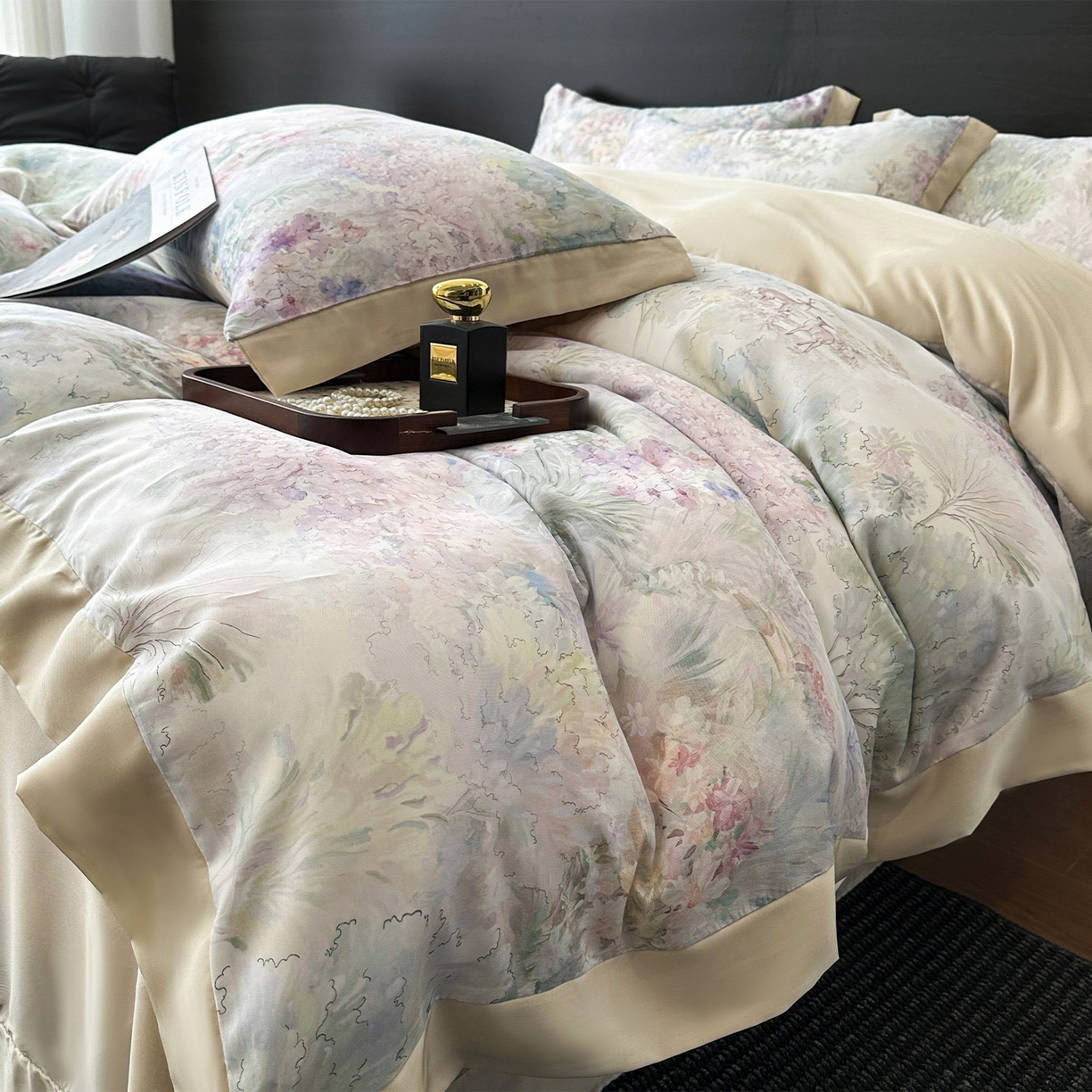 91家纺网 家纺一手货源 找家纺 迷尚家居 2026新款100%莱赛尔数码印花四件套 林间鹿语-被套款