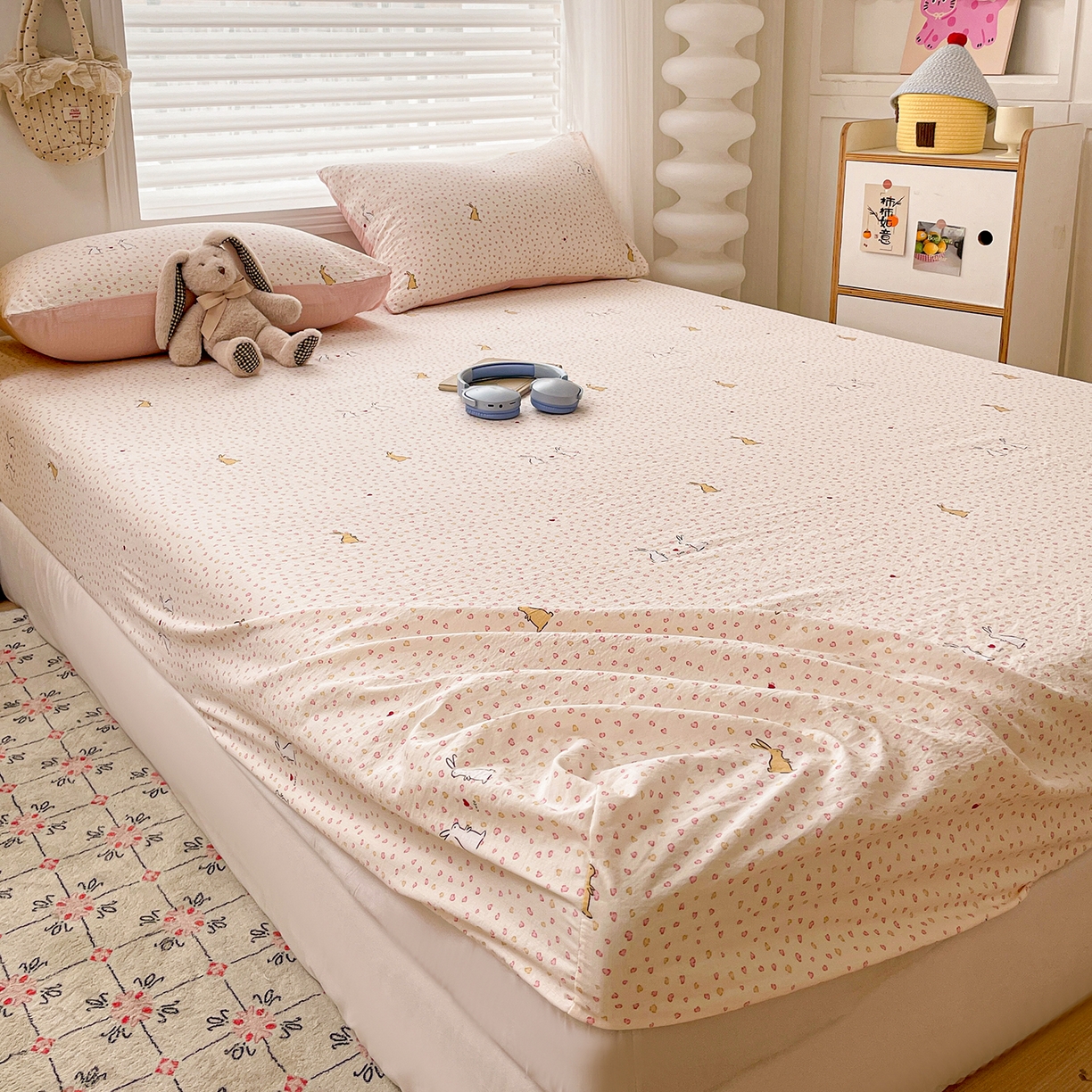 91家纺网 家纺一手货源 找家纺 （总）立森 2026春夏新款云感皱皱纱泡芙纱床笠单枕套系列-床拍图