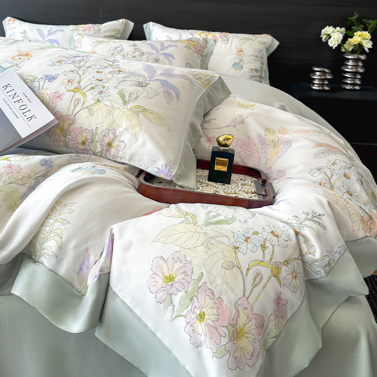 91家纺网 家纺一手货源 找家纺 迷尚家居 2025新款100%莱赛尔数码印花四件套 林间兔-被套款