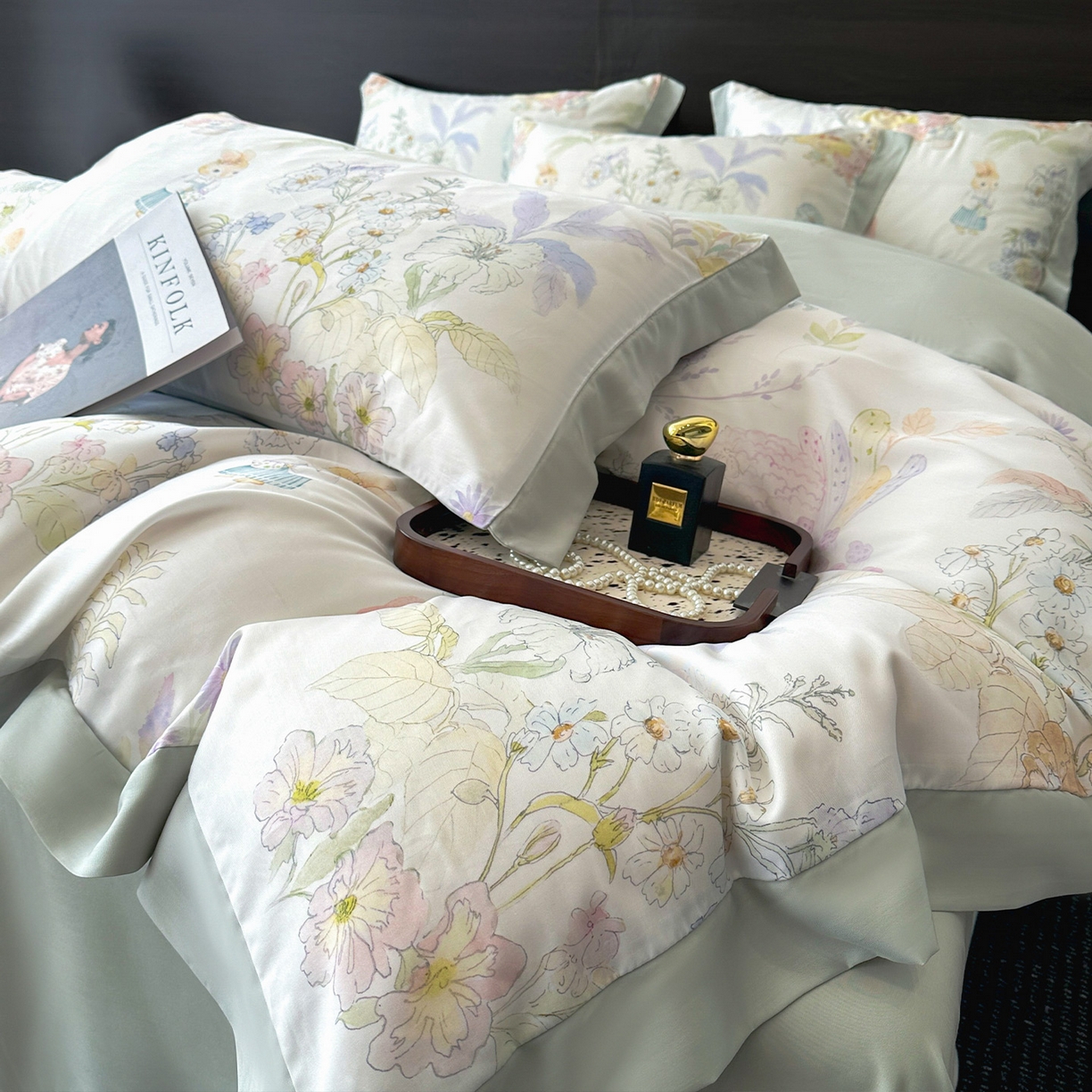 91家纺网 家纺一手货源 找家纺 迷尚家居 2025新款100%莱赛尔数码印花四件套 林间兔-被套款