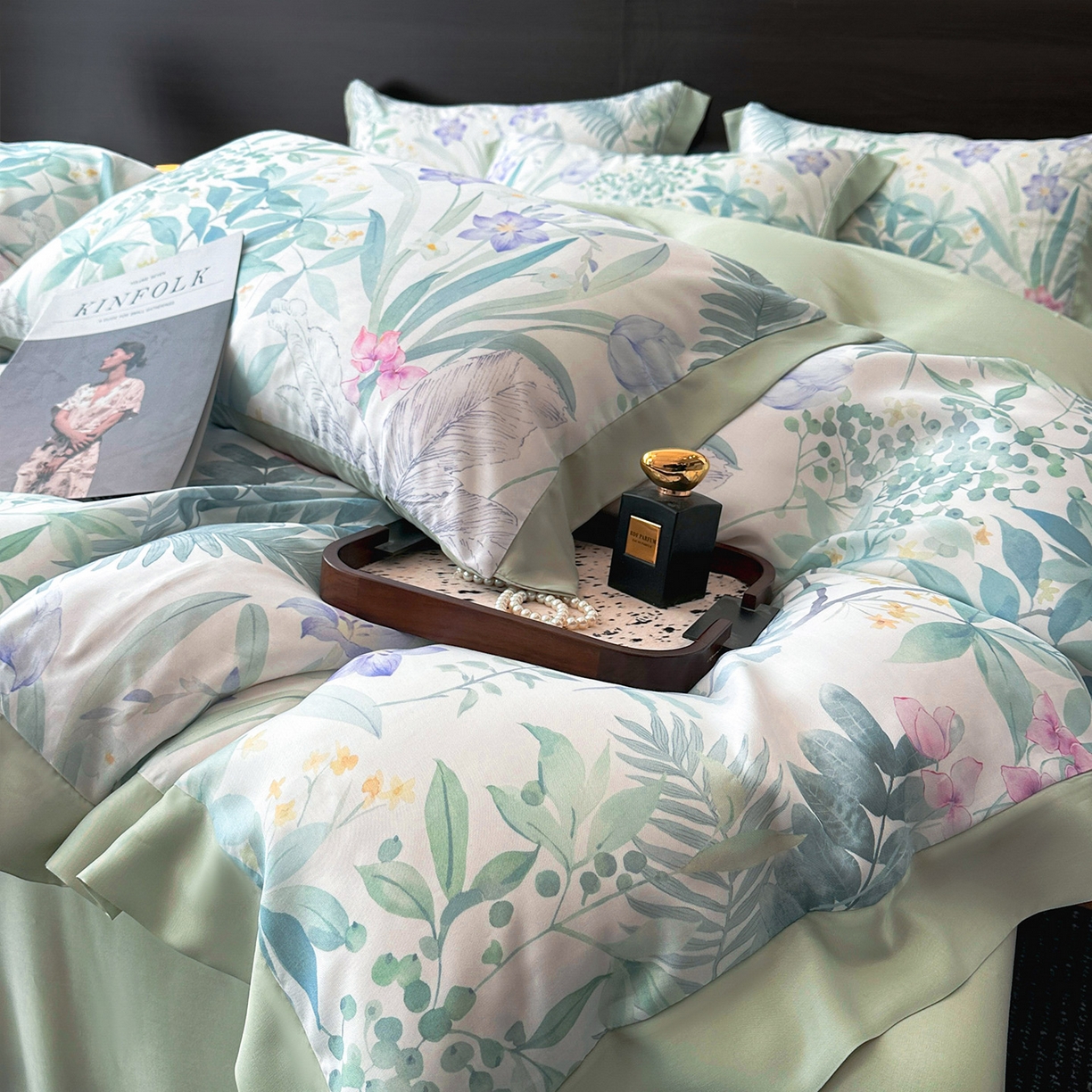 91家纺网 家纺一手货源 找家纺 迷尚家居 2026新款100%莱赛尔数码印花四件套 蔓行-被套款