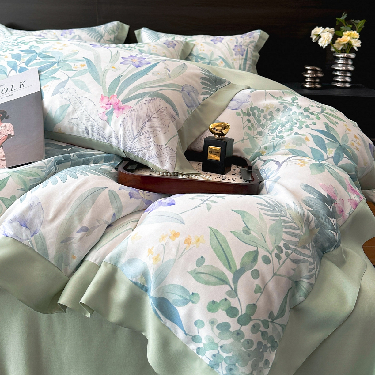 91家纺网 家纺一手货源 找家纺 迷尚家居 2026新款100%莱赛尔数码印花四件套 蔓行-被套款