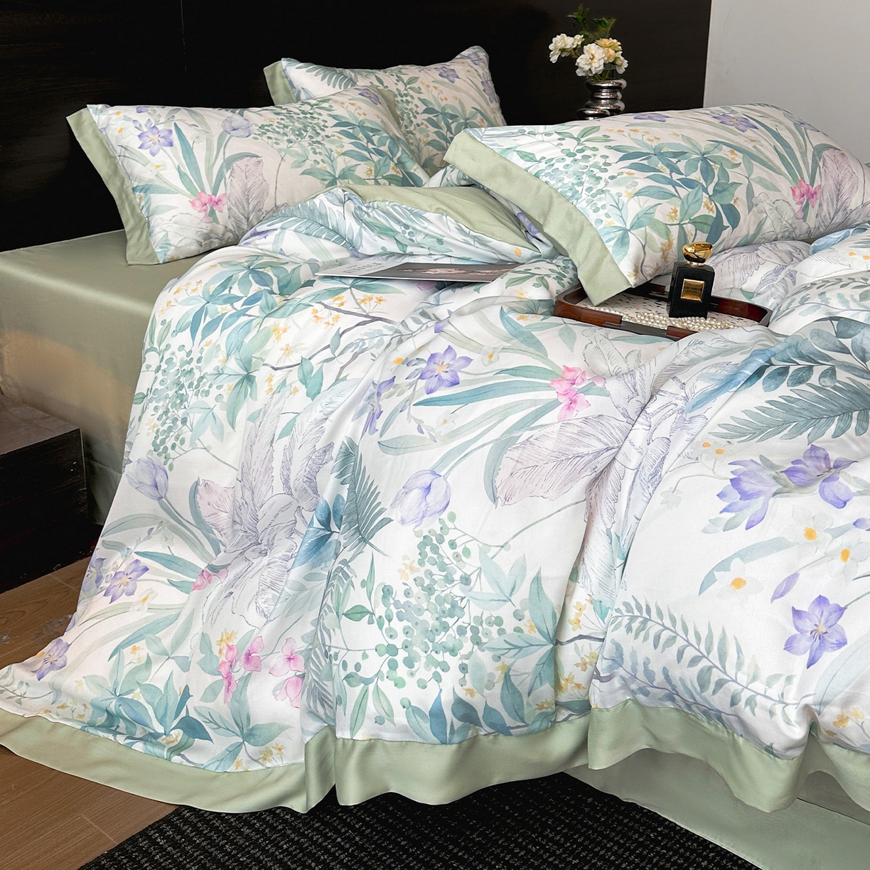 91家纺网 家纺一手货源 找家纺 迷尚家居 2026新款100%莱赛尔数码印花四件套 蔓行-被套款