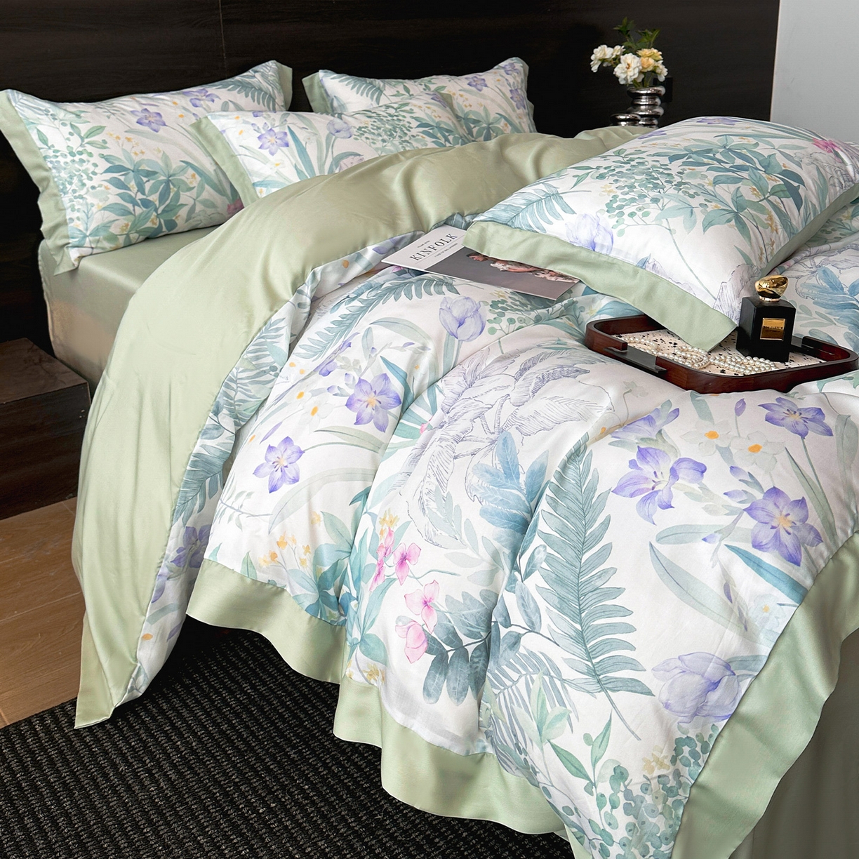 91家纺网 家纺一手货源 找家纺 迷尚家居 2026新款100%莱赛尔数码印花四件套 蔓行-被套款