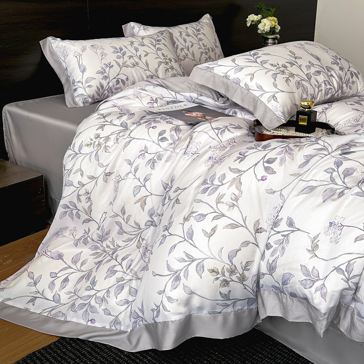 91家纺网 家纺一手货源 找家纺 迷尚家居 2026新款100%莱赛尔数码印花四件套 蔓月-被套款