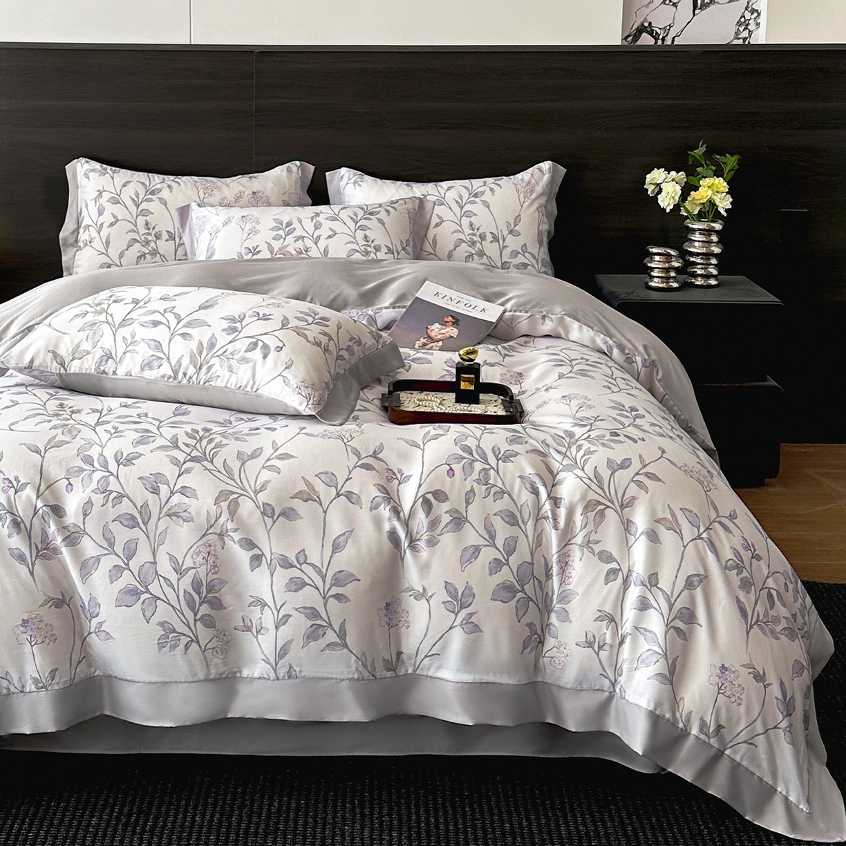 91家纺网 家纺一手货源 找家纺 迷尚家居 2026新款100%莱赛尔数码印花四件套 蔓月-被套款