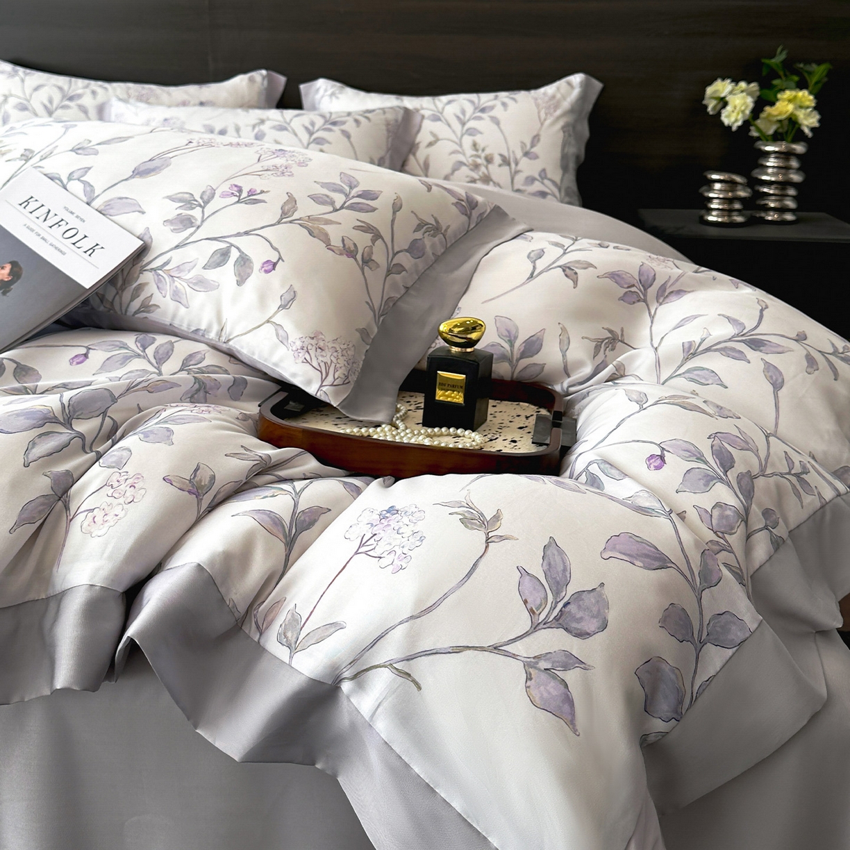 91家纺网 家纺一手货源 找家纺 迷尚家居 2026新款100%莱赛尔数码印花四件套 蔓月-被套款