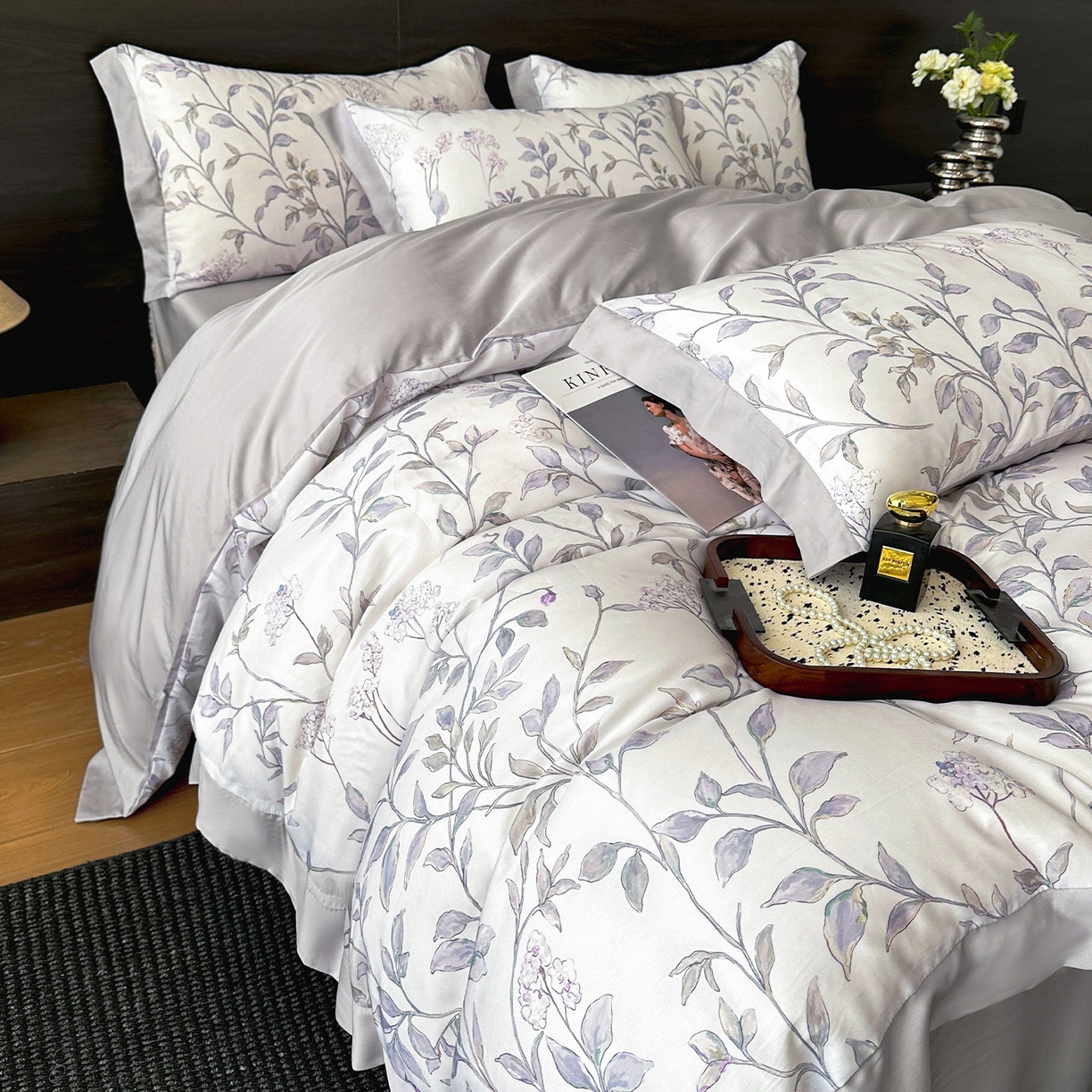 91家纺网 家纺一手货源 找家纺 迷尚家居 2026新款100%莱赛尔数码印花四件套 蔓月-被套款