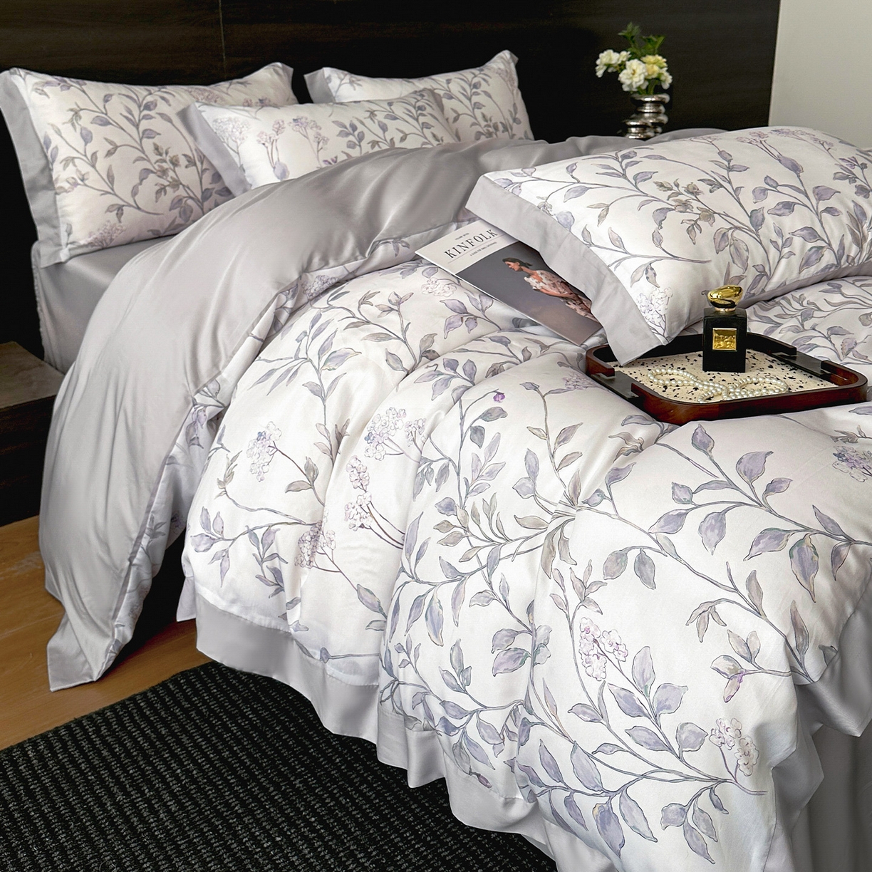 91家纺网 家纺一手货源 找家纺 迷尚家居 2026新款100%莱赛尔数码印花四件套 蔓月-被套款