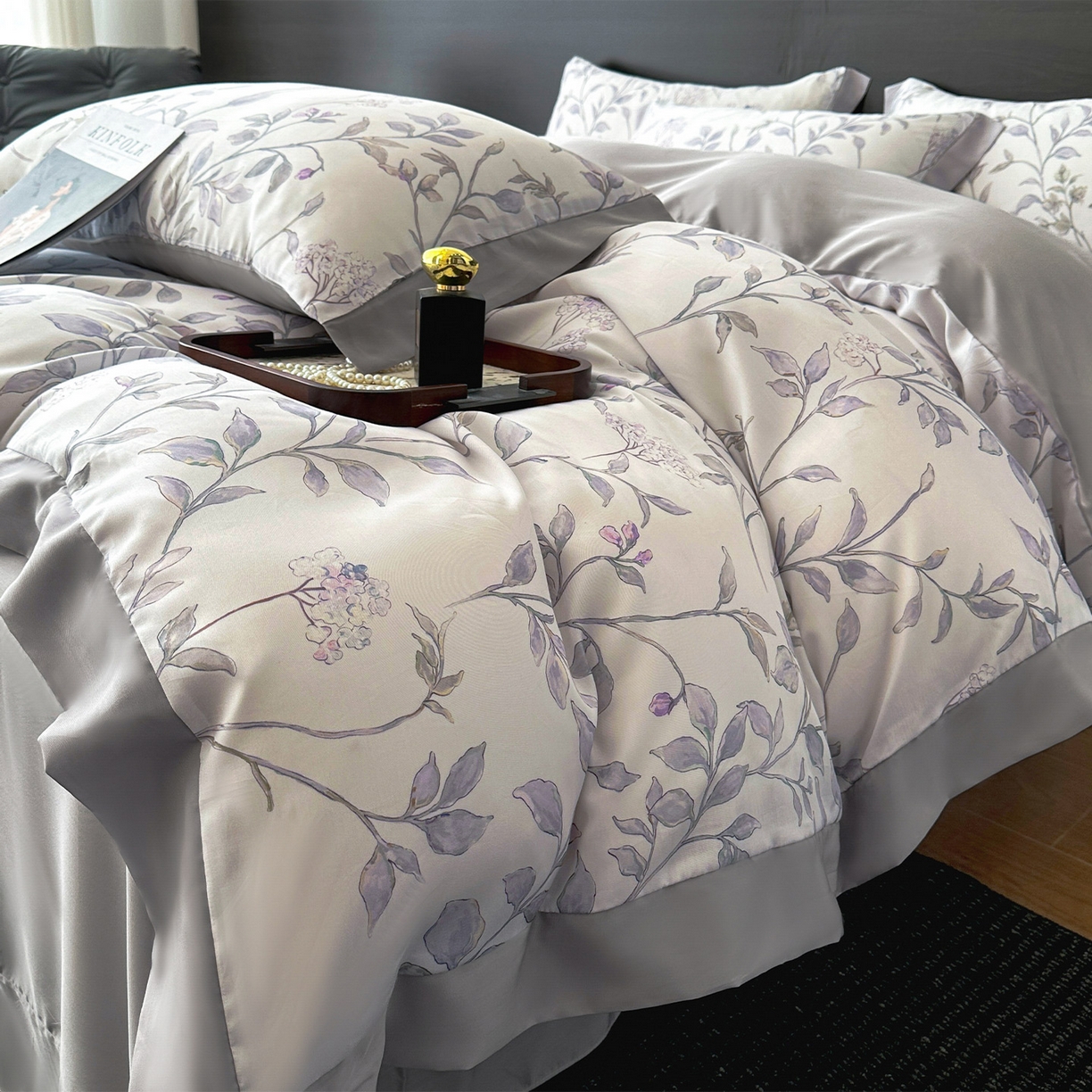 91家纺网 家纺一手货源 找家纺 迷尚家居 2026新款100%莱赛尔数码印花四件套 蔓月-被套款