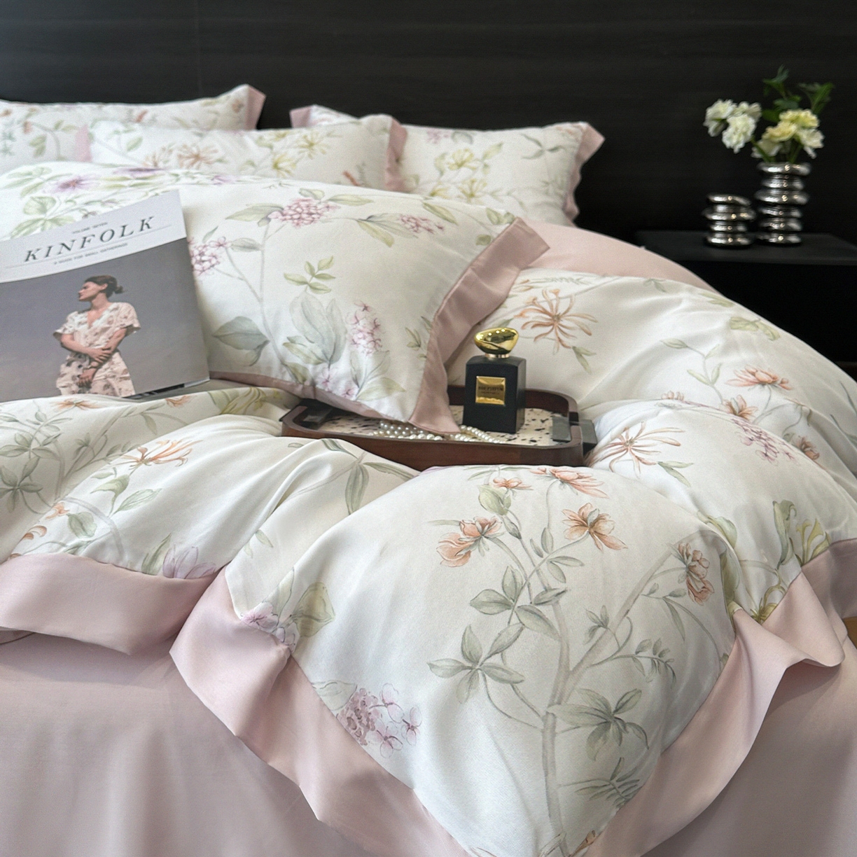 91家纺网 家纺一手货源 找家纺 迷尚家居 2026新款100%莱赛尔数码印花四件套 慕枝-被套款