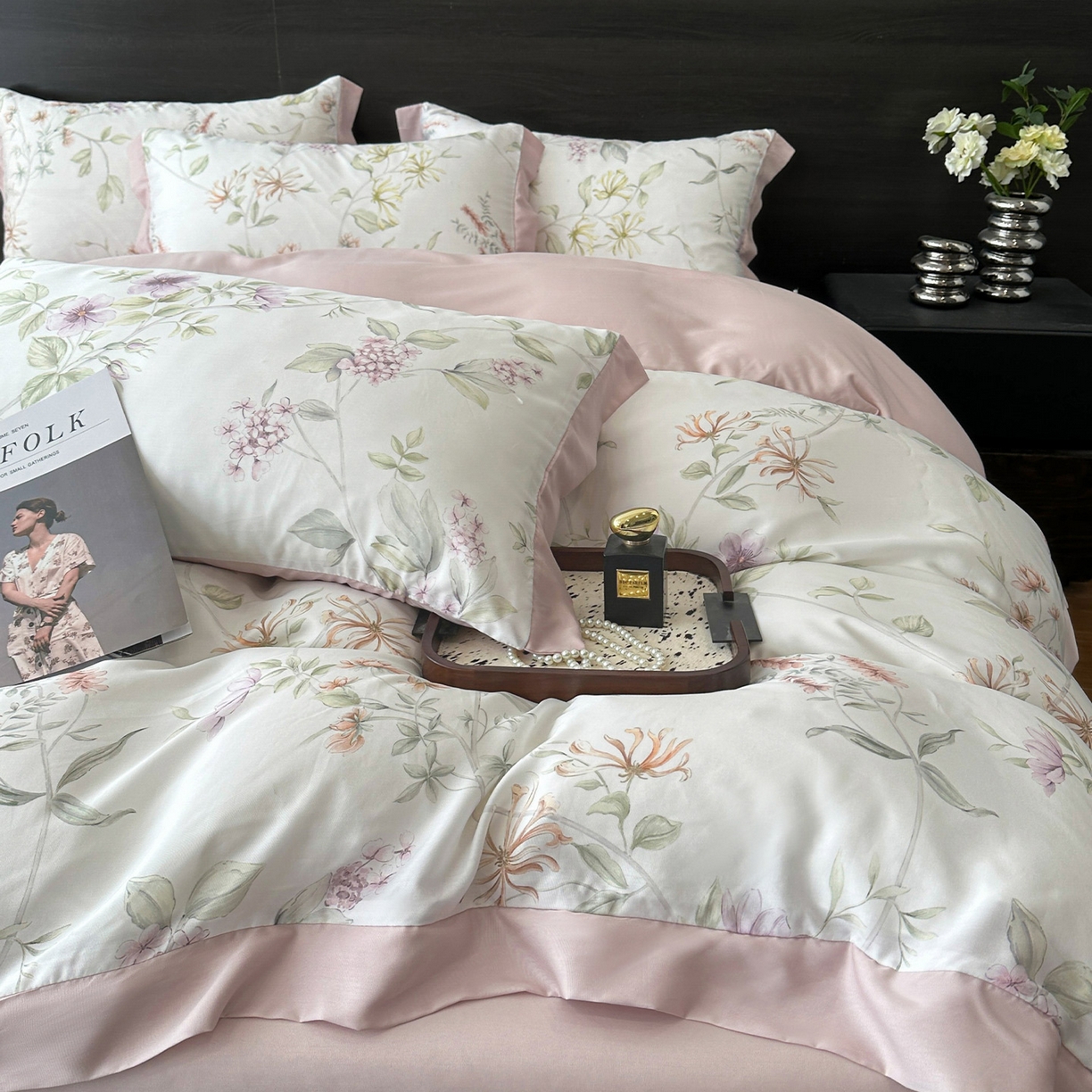 91家纺网 家纺一手货源 找家纺 迷尚家居 2026新款100%莱赛尔数码印花四件套 慕枝-被套款