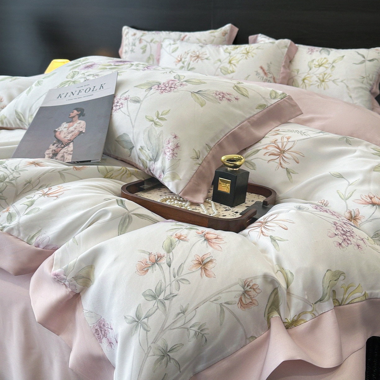 91家纺网 家纺一手货源 找家纺 迷尚家居 2026新款100%莱赛尔数码印花四件套 慕枝-被套款