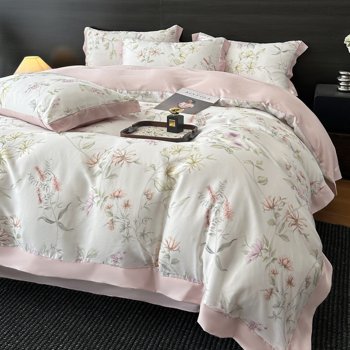 91家纺网 家纺一手货源 找家纺 迷尚家居 2026新款100%莱赛尔数码印花四件套 慕枝-被套款