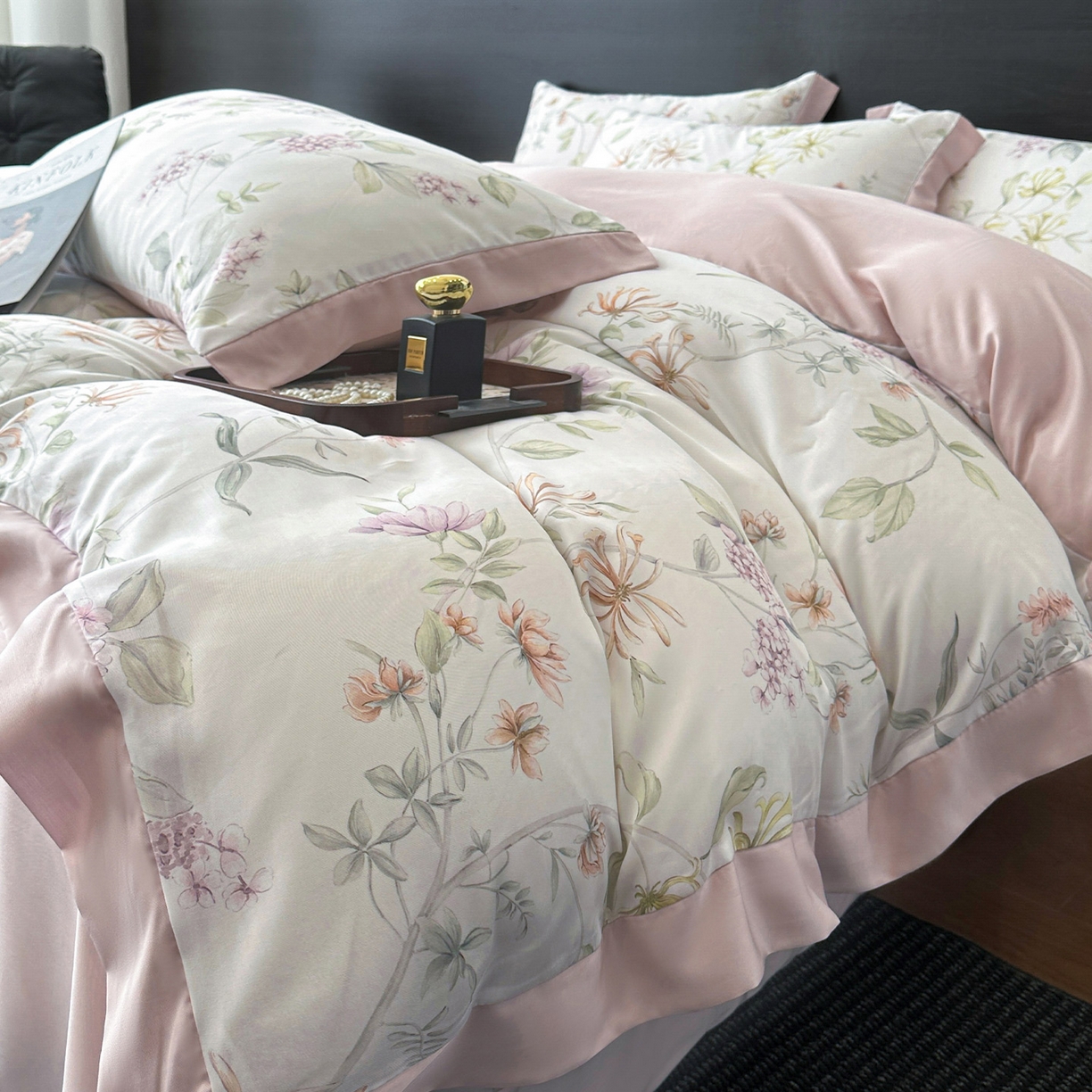 91家纺网 家纺一手货源 找家纺 迷尚家居 2026新款100%莱赛尔数码印花四件套 慕枝-被套款