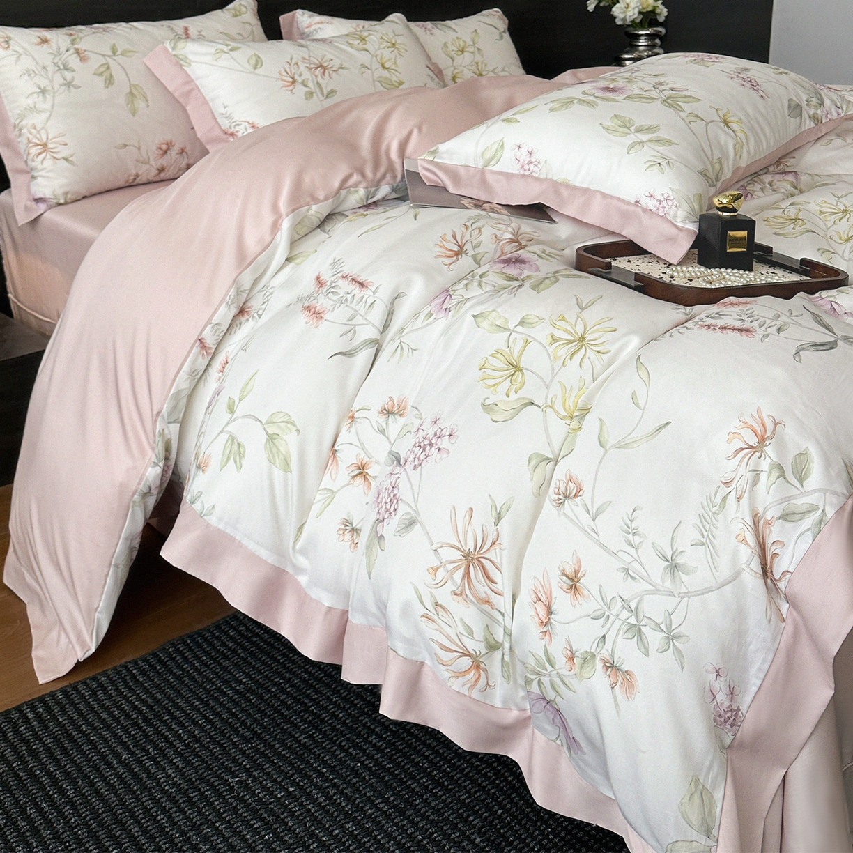 91家纺网 家纺一手货源 找家纺 迷尚家居 2026新款100%莱赛尔数码印花四件套 慕枝-被套款