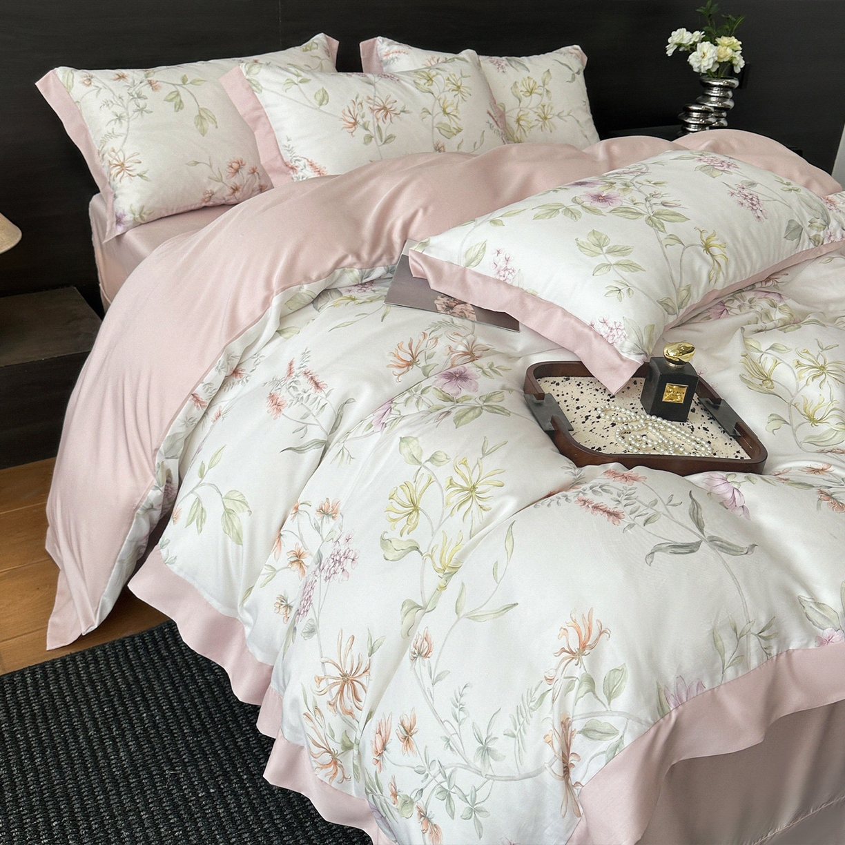 91家纺网 家纺一手货源 找家纺 迷尚家居 2026新款100%莱赛尔数码印花四件套 慕枝-被套款