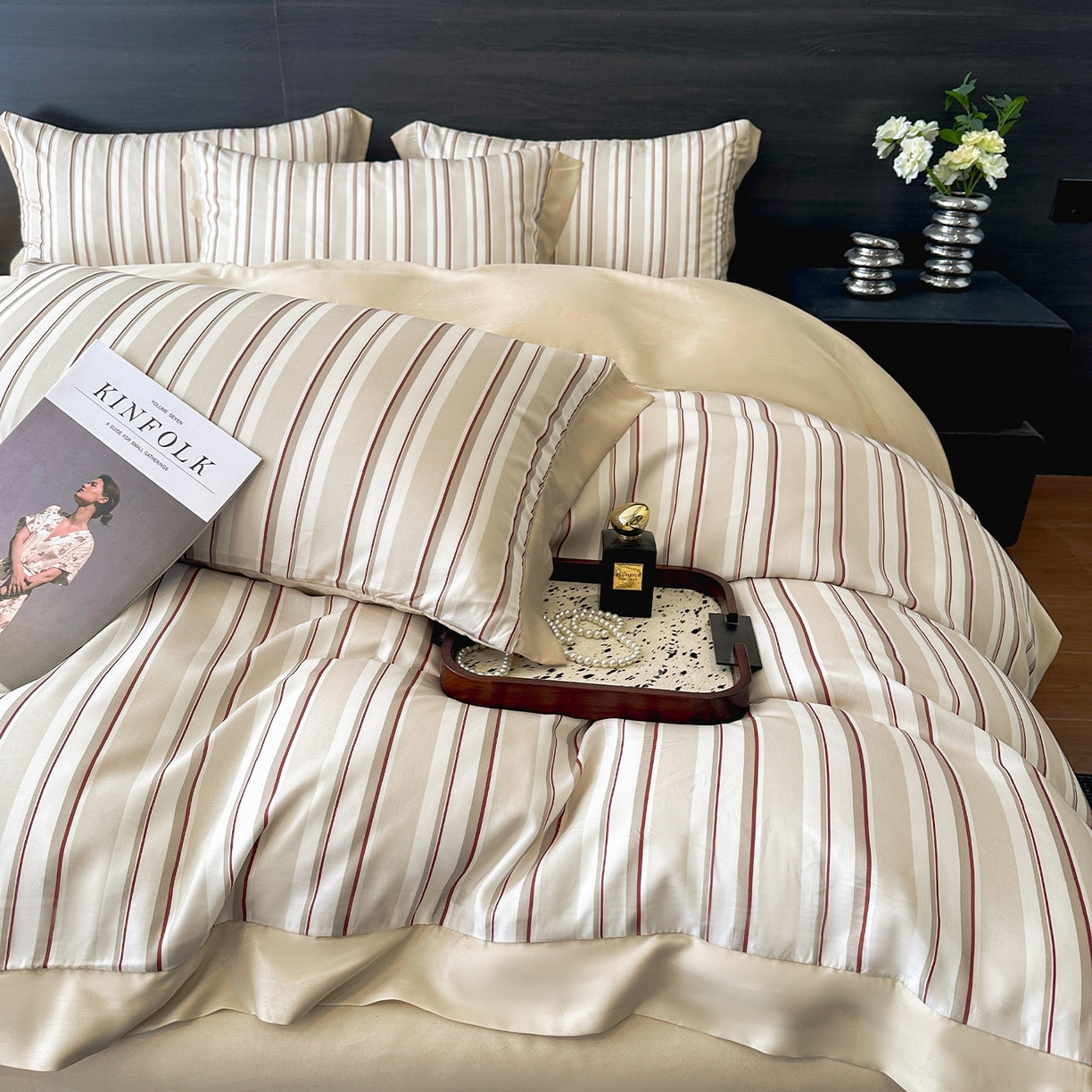 91家纺网 家纺一手货源 找家纺 迷尚家居 2026新款100%莱赛尔数码印花四件套 绅士咖-被套款