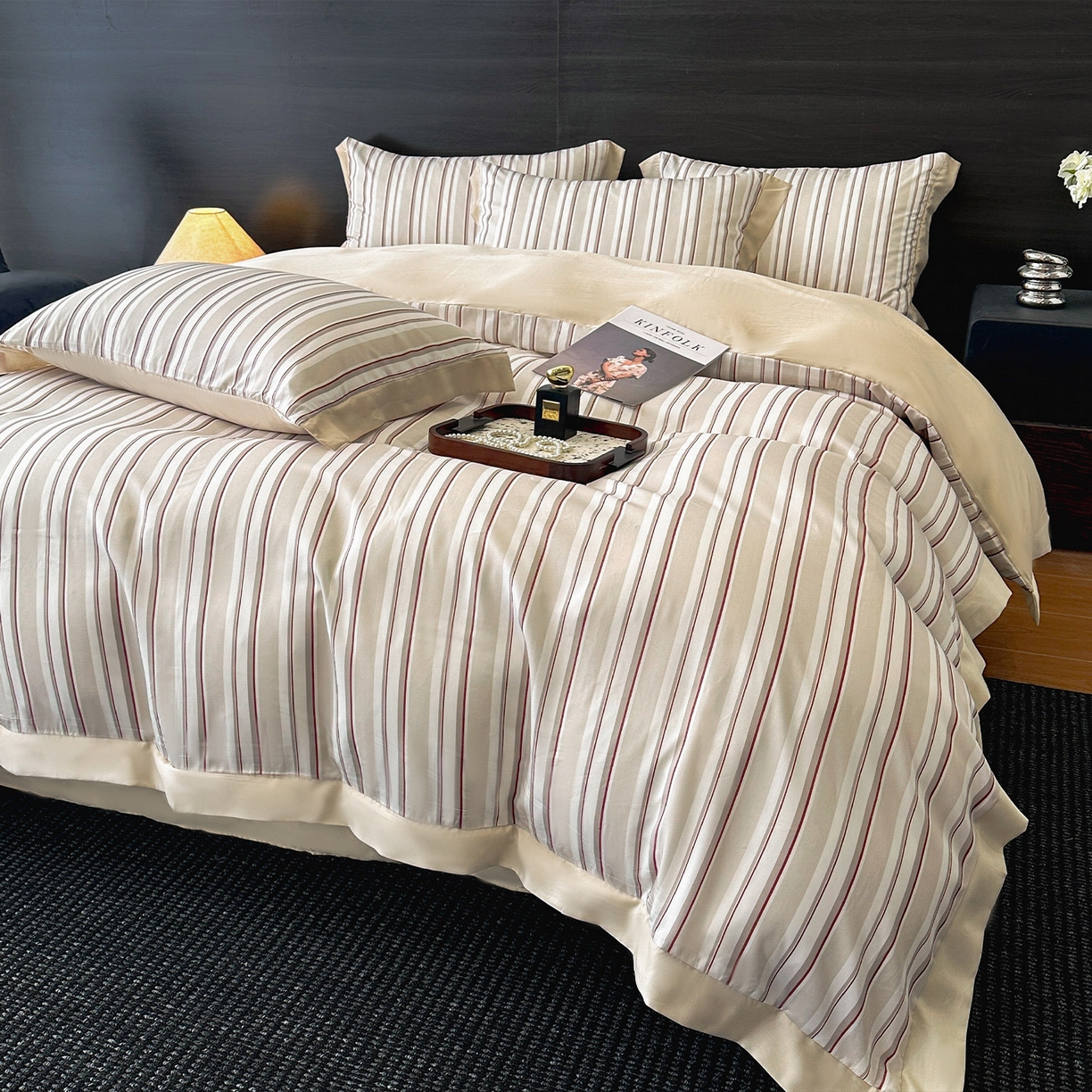 91家纺网 家纺一手货源 找家纺 迷尚家居 2026新款100%莱赛尔数码印花四件套 绅士咖-被套款