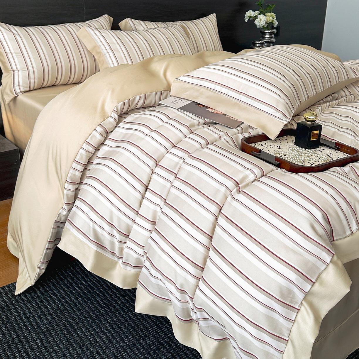 91家纺网 家纺一手货源 找家纺 迷尚家居 2026新款100%莱赛尔数码印花四件套 绅士咖-被套款